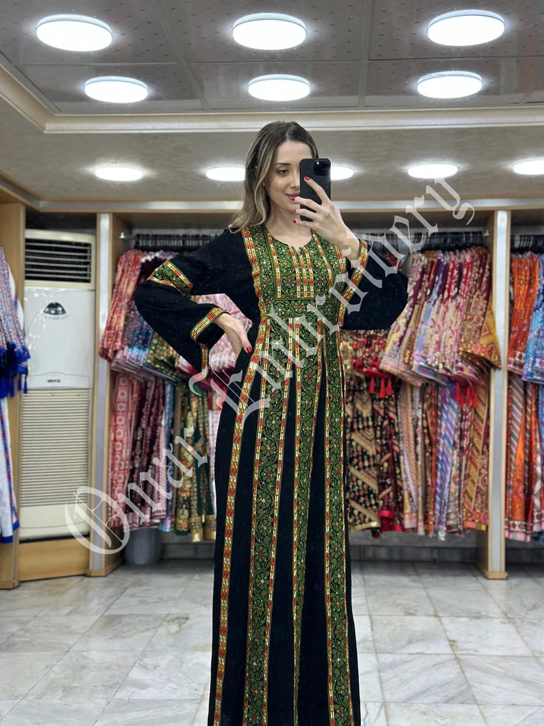 Zaytoon® Palestinian Thobe with Red Tatreez Embroidery
