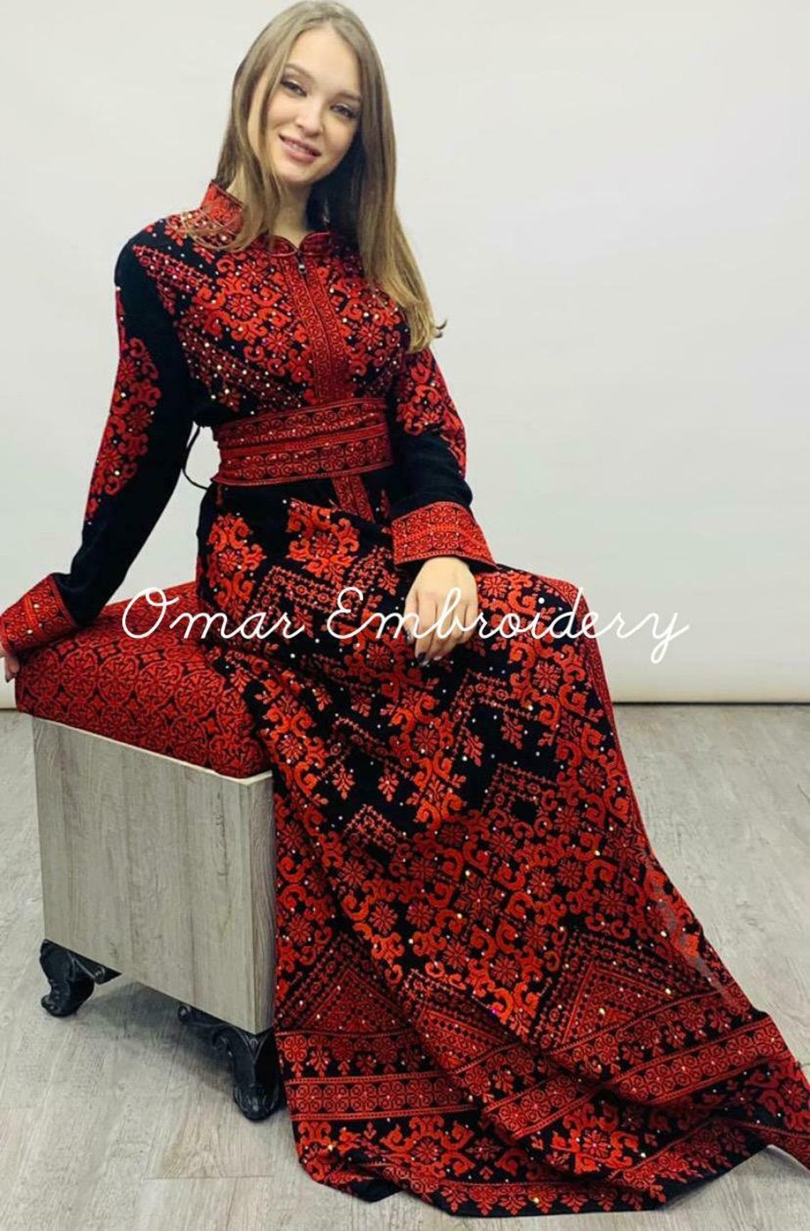 Embroidered Palestinian Kaftan Maxi Dress OMAR Embroidery Embroidered Palestinian Kaftan Maxi Dress OMAR Embroidery