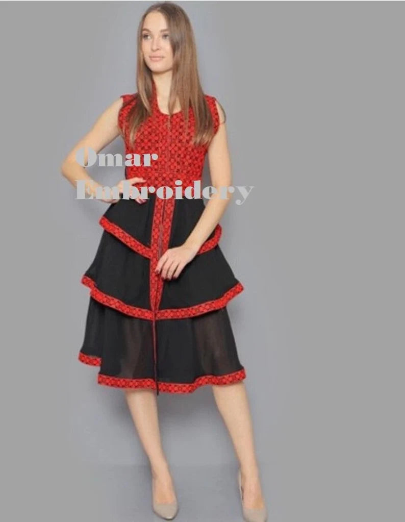short abaya dress Barika Black & Orange Crepe Short Abaya