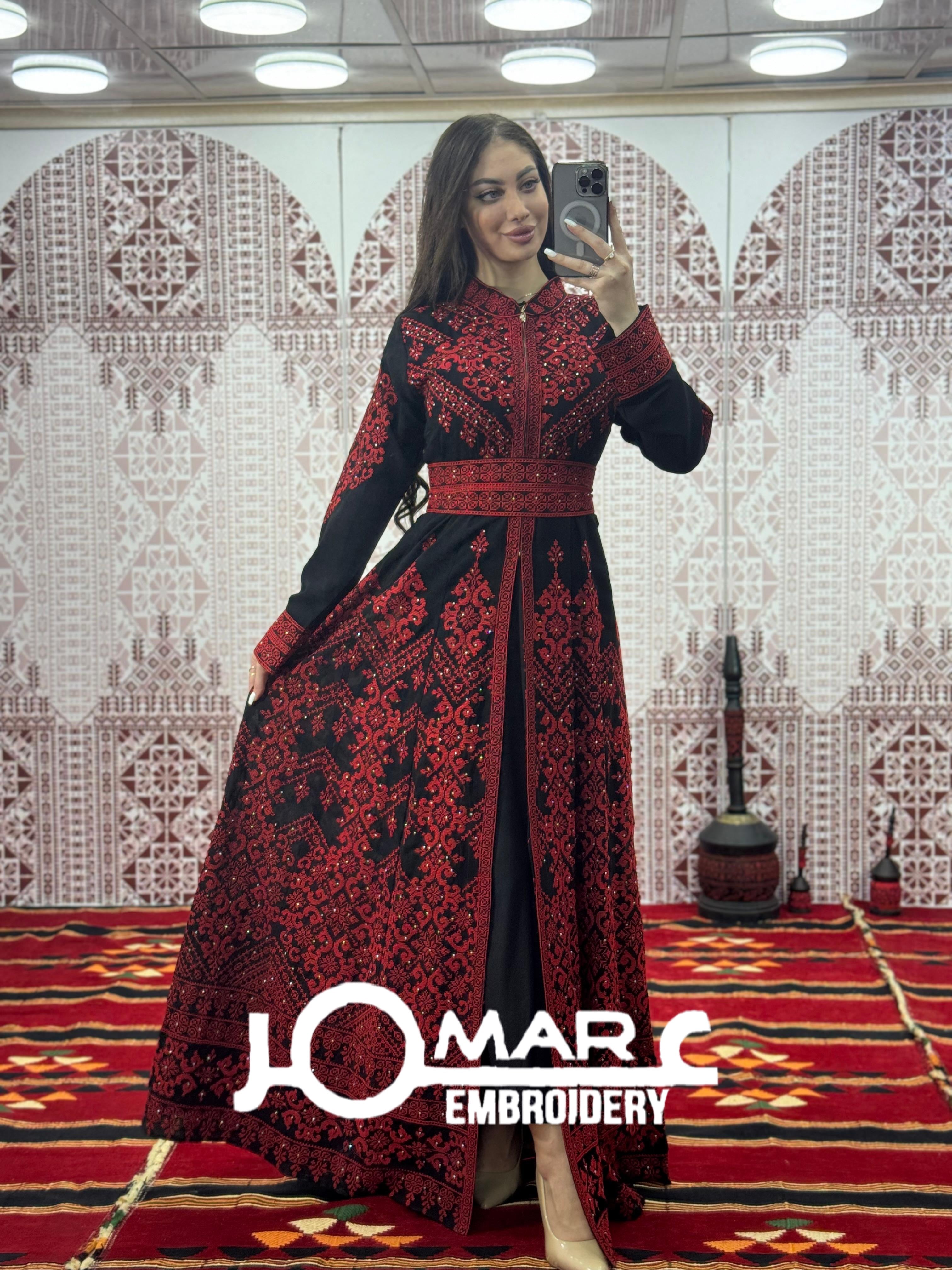 Thobe Embroidered Palestinian Maxi Dress Long Sleeves Kaftan Palestinian Princess Design And Embroidery