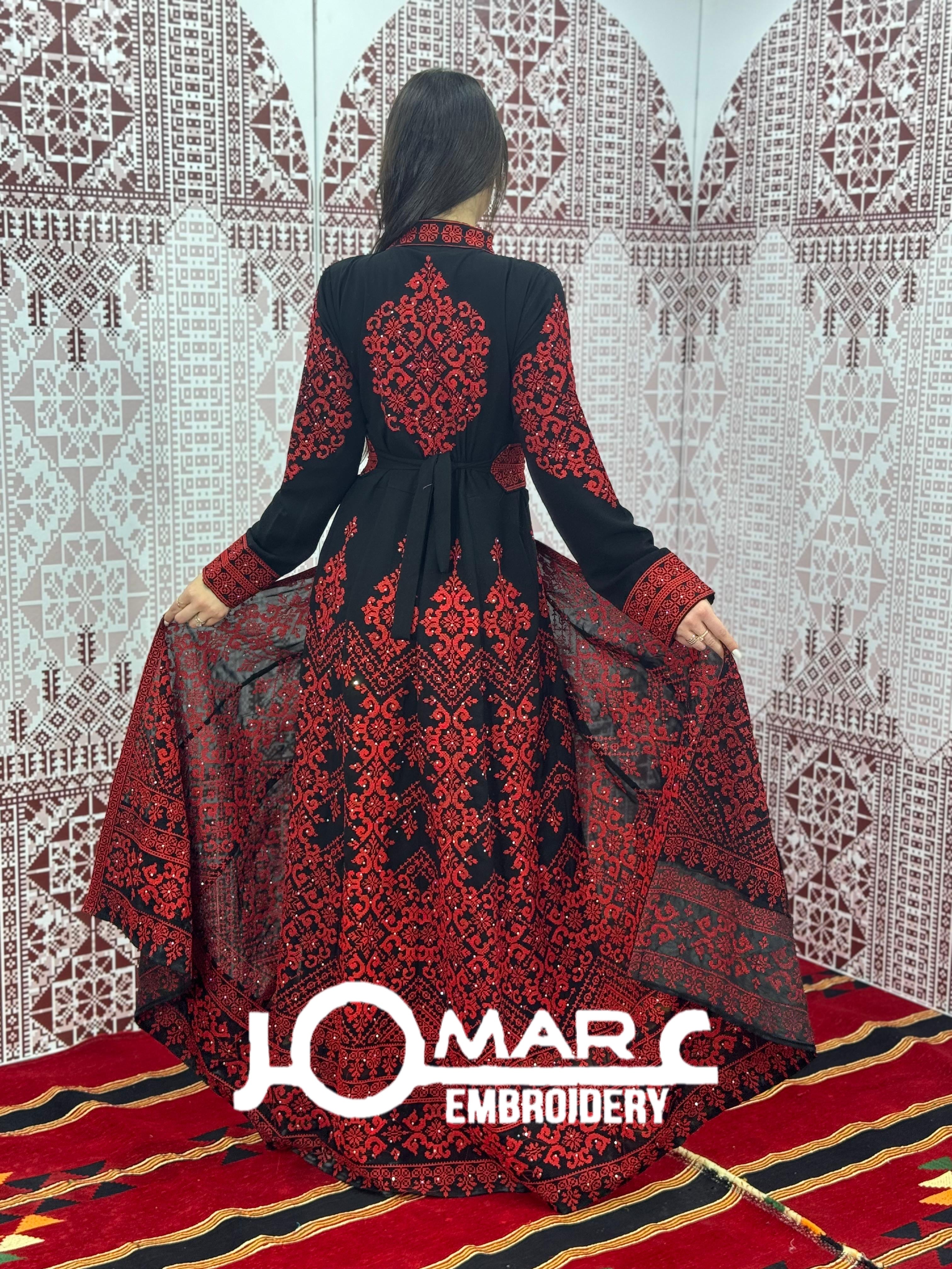 Thobe Embroidered Palestinian Maxi Dress Long Sleeves Kaftan Palestinian Princess Design And Embroidery
