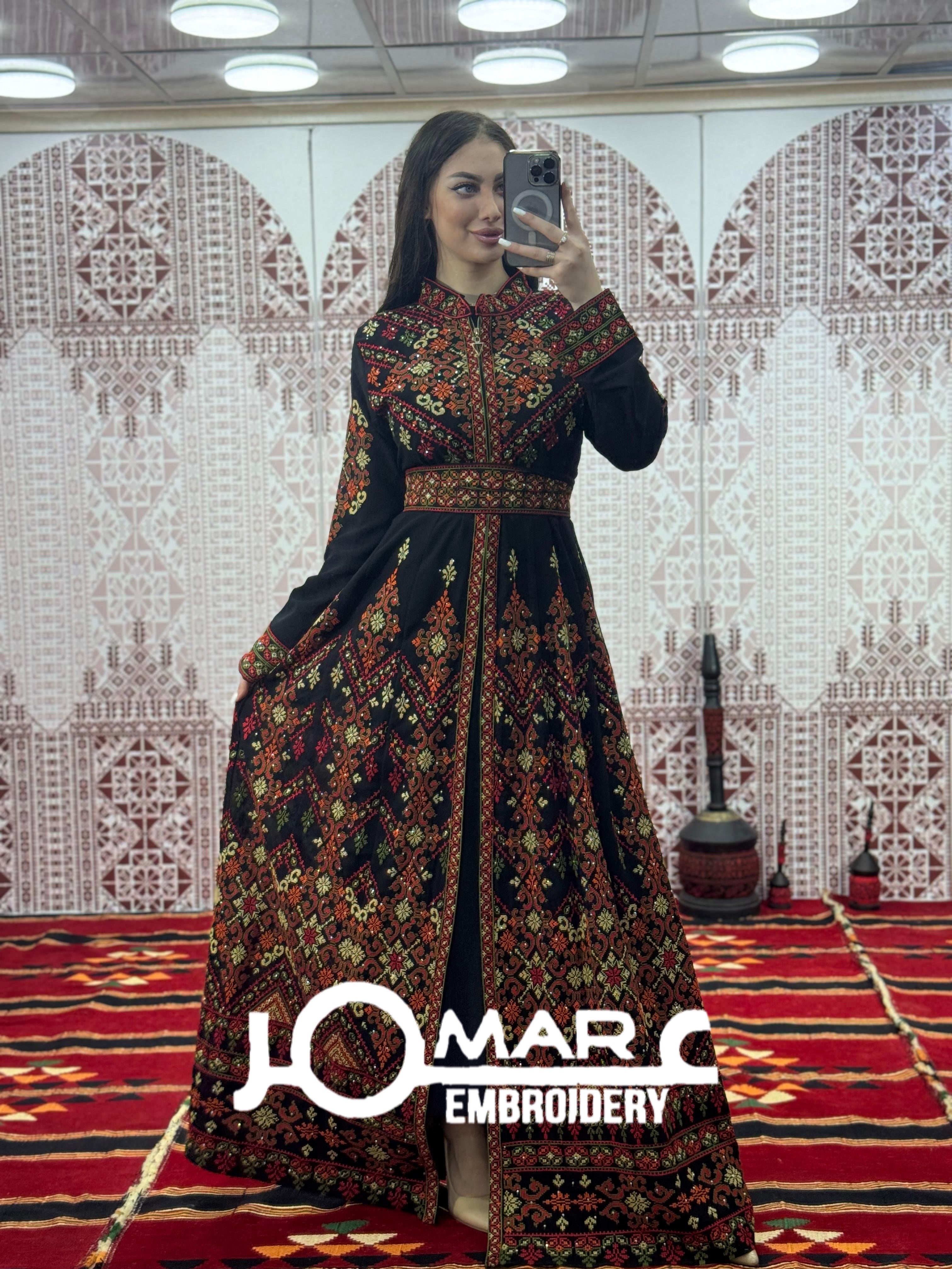 Thobe Embroidered Palestinian Maxi Dress Long Sleeves Kaftan Palestinian Princess Design And Embroidery