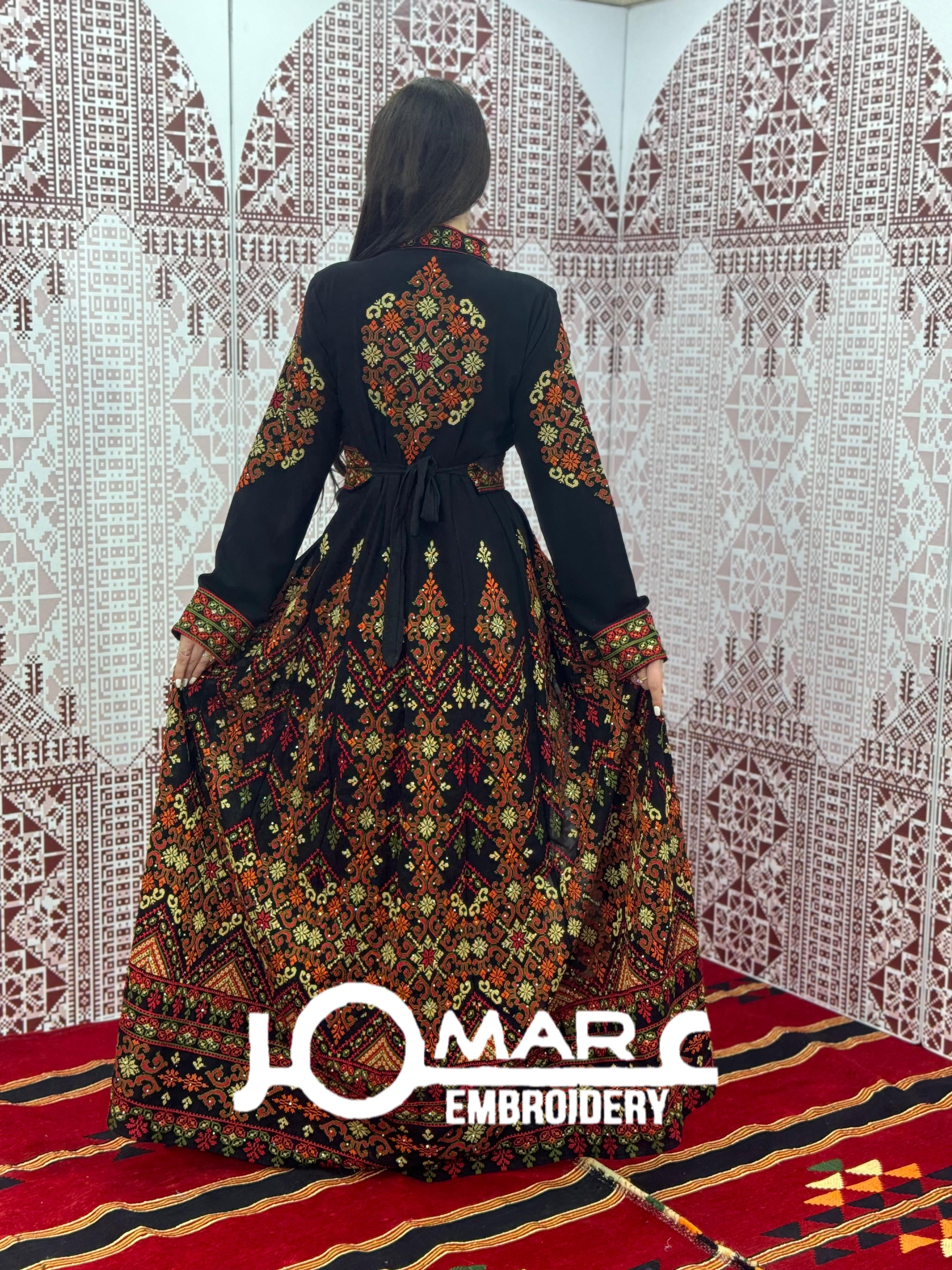Thobe Embroidered Palestinian Maxi Dress Long Sleeves Kaftan Palestinian Princess Design And Embroidery