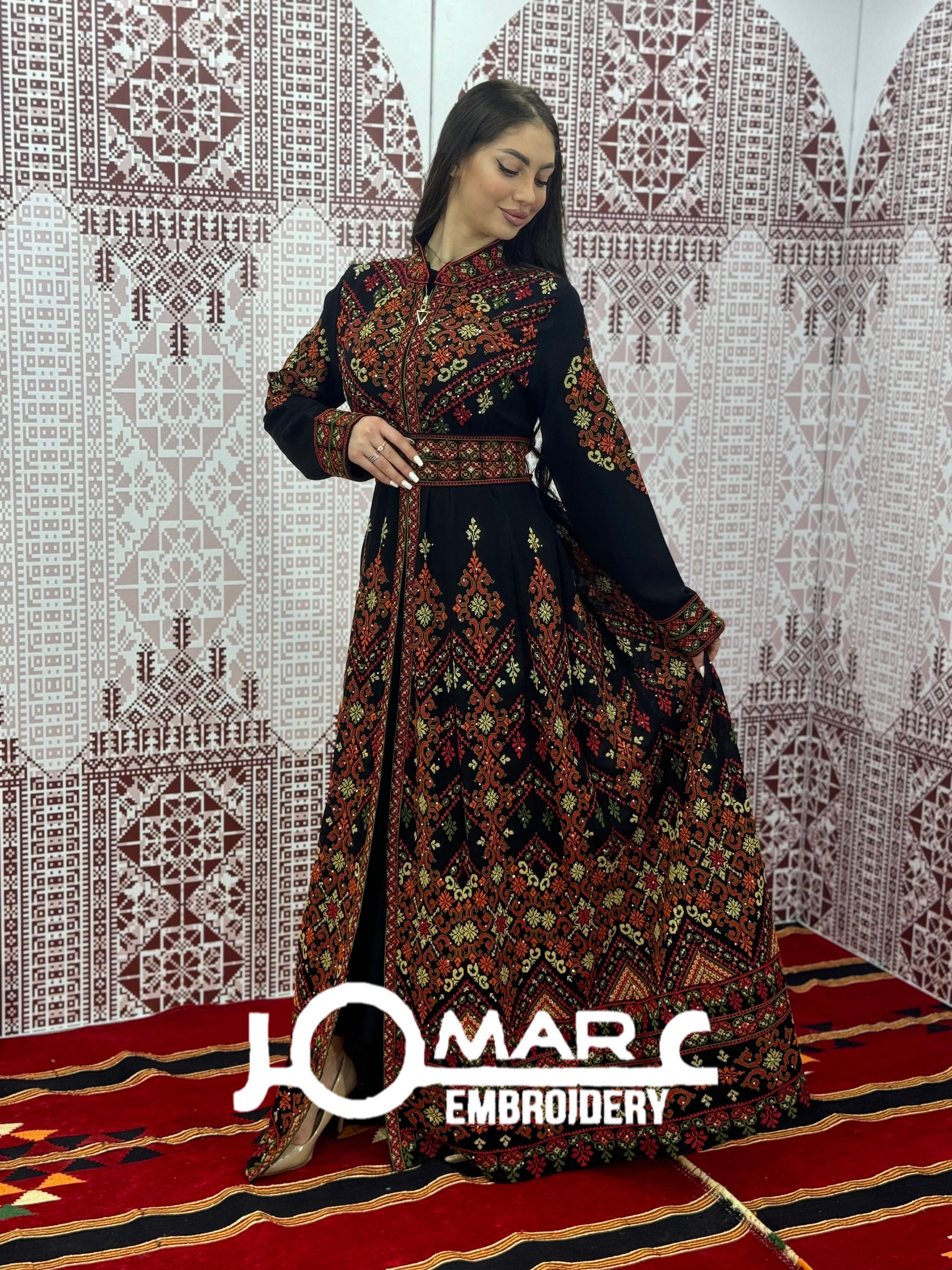 Thobe Embroidered Palestinian Maxi Dress Long Sleeves Kaftan Palestinian Princess Design And Embroidery