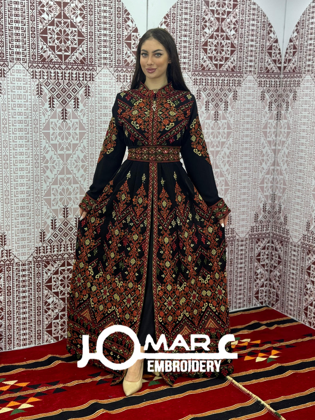 Thobe Embroidered Palestinian Maxi Dress Long Sleeves Kaftan Palestinian Princess Design And Embroidery
