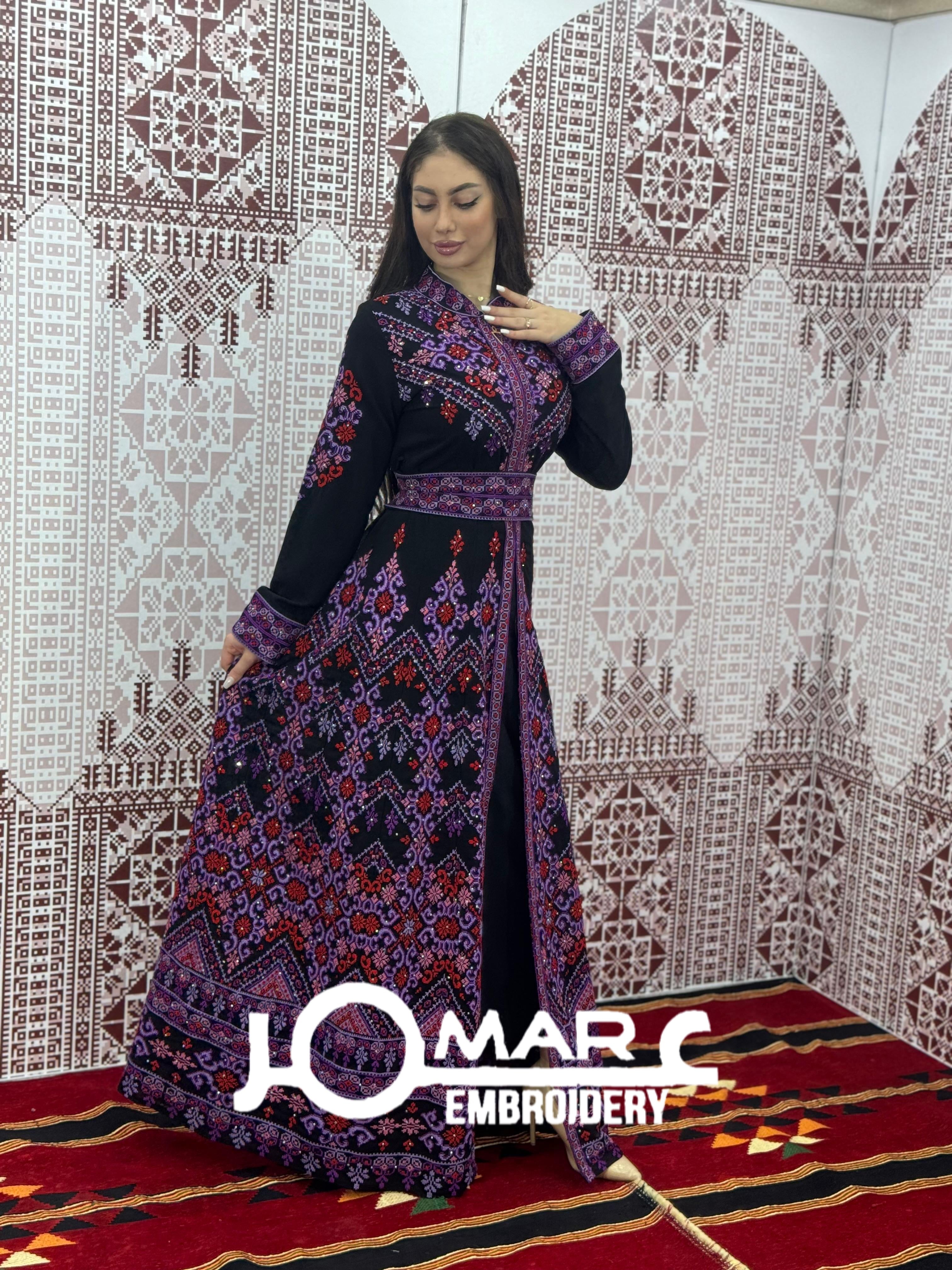 Thobe Embroidered Palestinian Maxi Dress Long Sleeves Kaftan Palestinian Princess Design And Embroidery