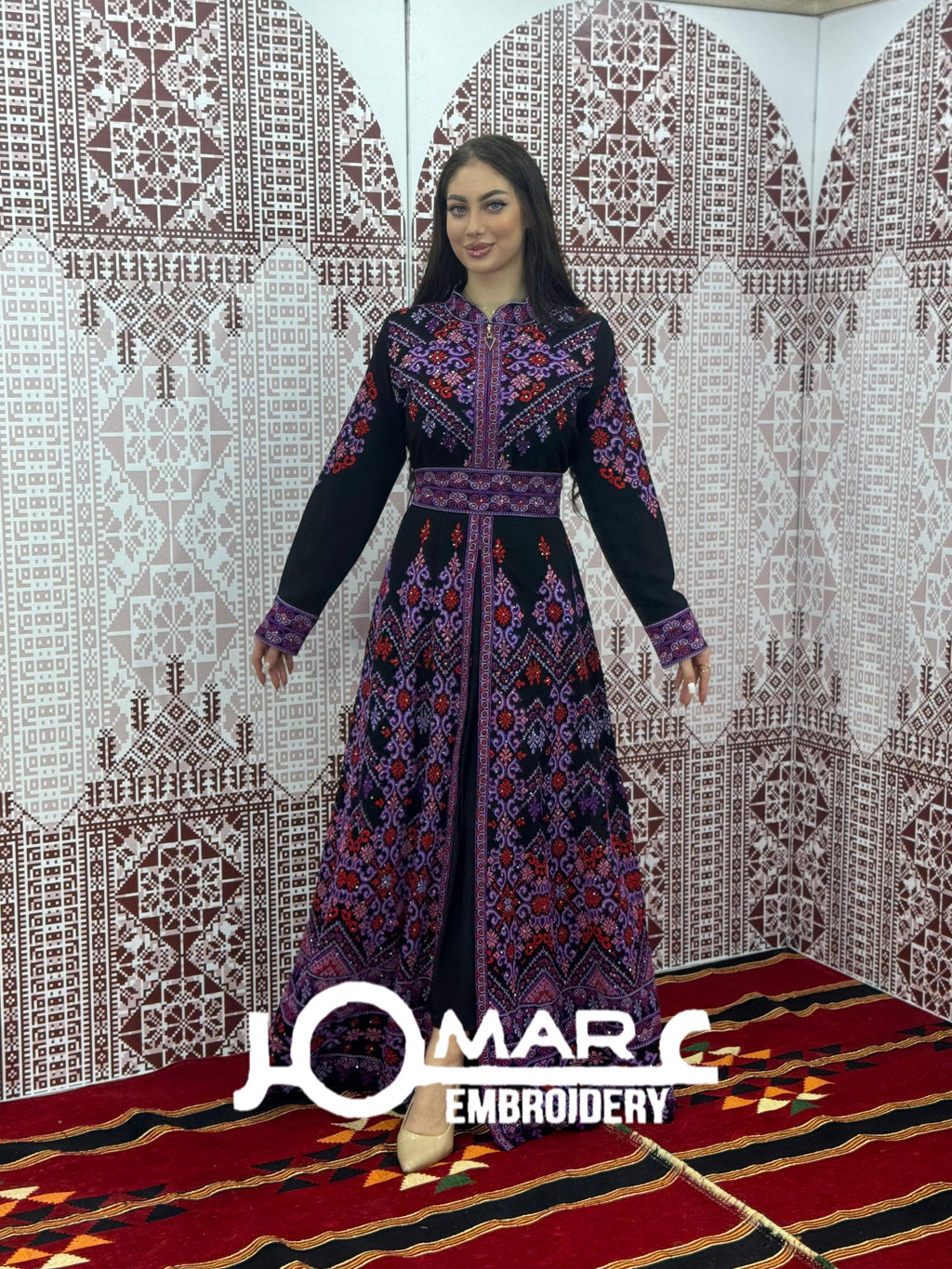 Thobe Embroidered Palestinian Maxi Dress Long Sleeves Kaftan Palestinian Princess Design And Embroidery