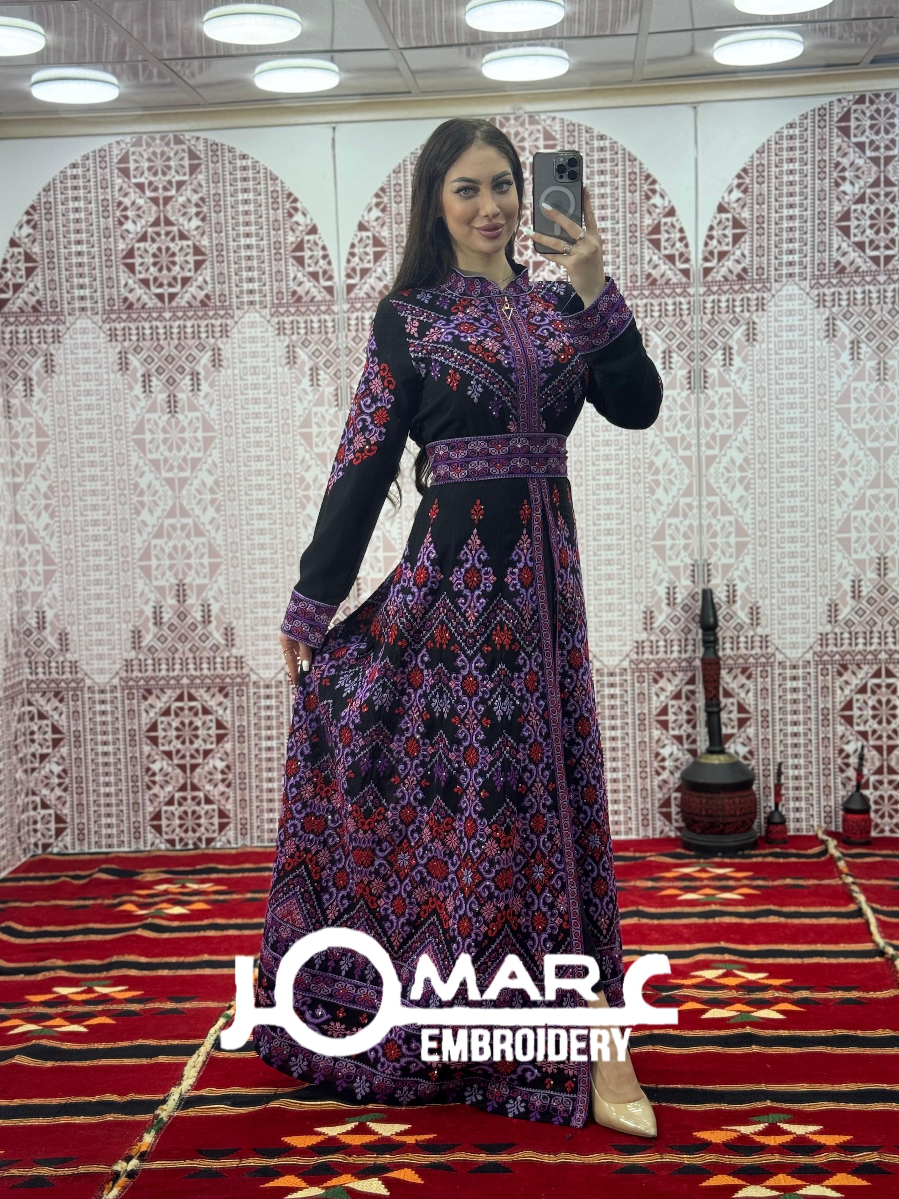 Thobe Embroidered Palestinian Maxi Dress Long Sleeves Kaftan Palestinian Princess Design And Embroidery