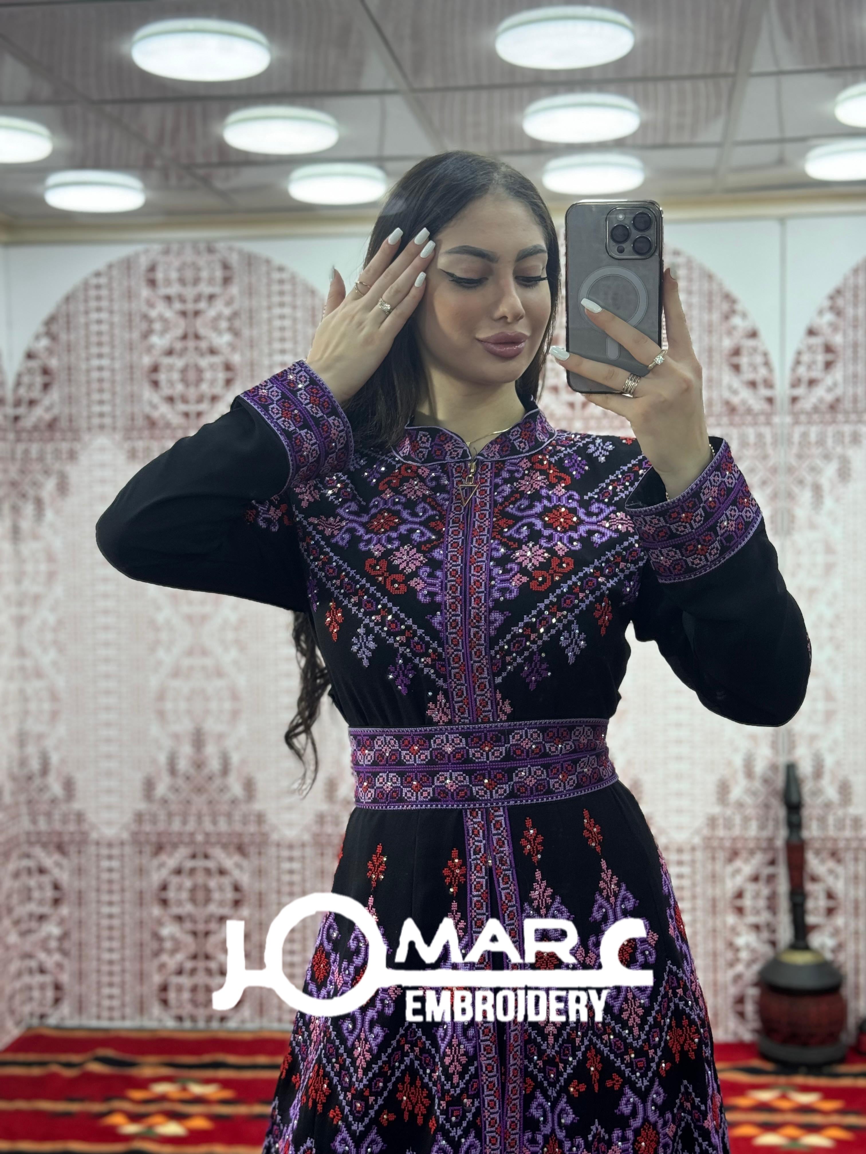 Thobe Embroidered Palestinian Maxi Dress Long Sleeves Kaftan Palestinian Princess Design And Embroidery