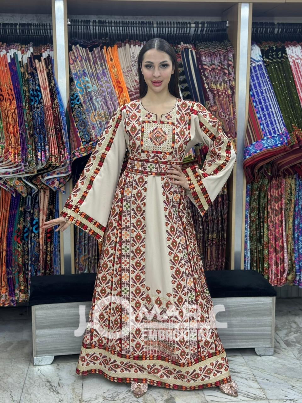 Beige Embroidery Delicate with Stone Embroidery Thobe
