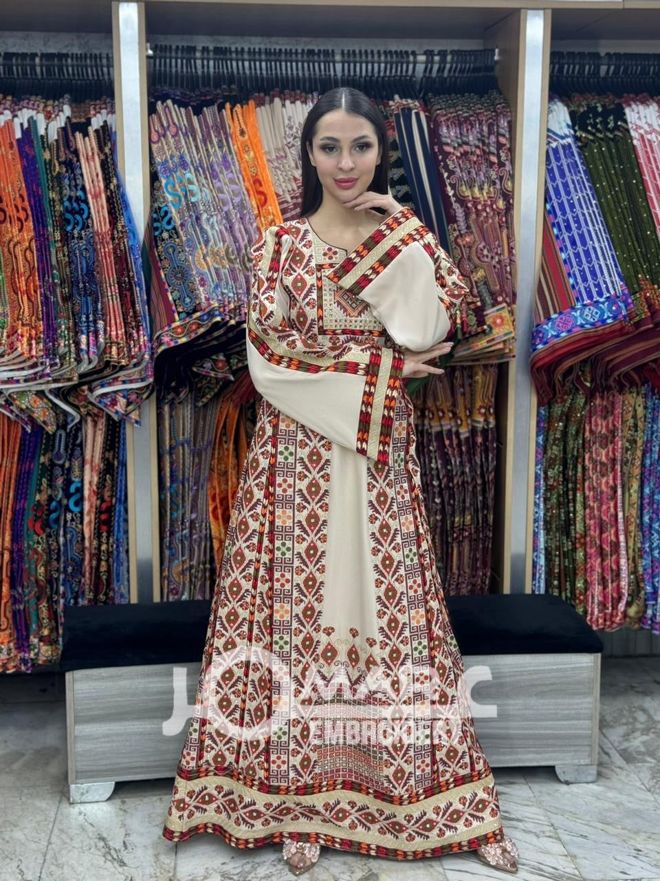 Beige Embroidery Delicate with Stone Embroidery Thobe