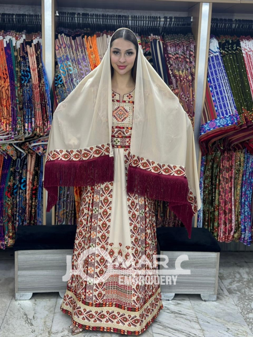Beige Embroidery Delicate with Stone Embroidery Thobe