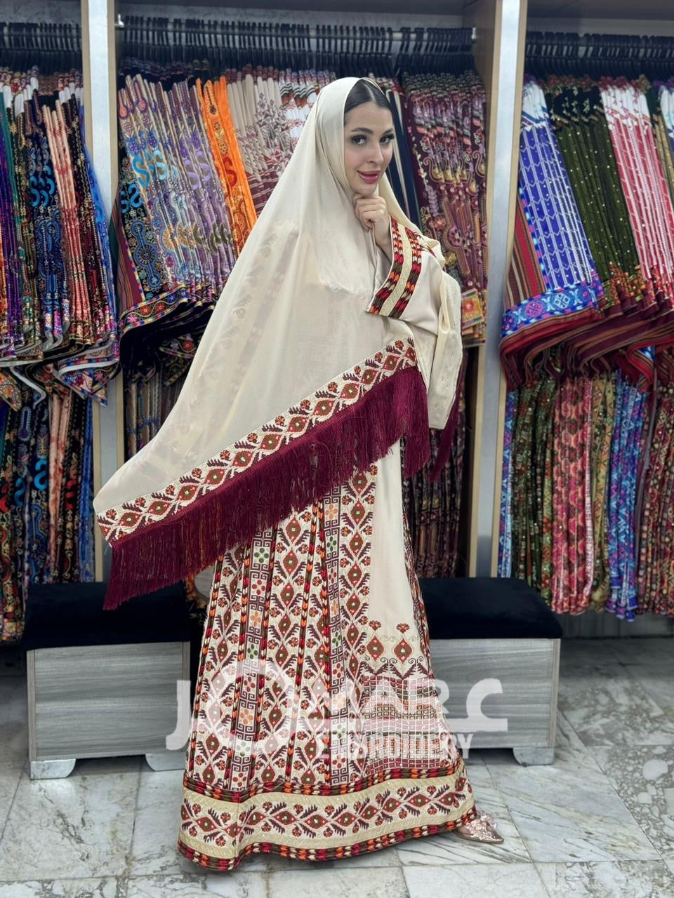 Beige Embroidery Delicate with Stone Embroidery Thobe