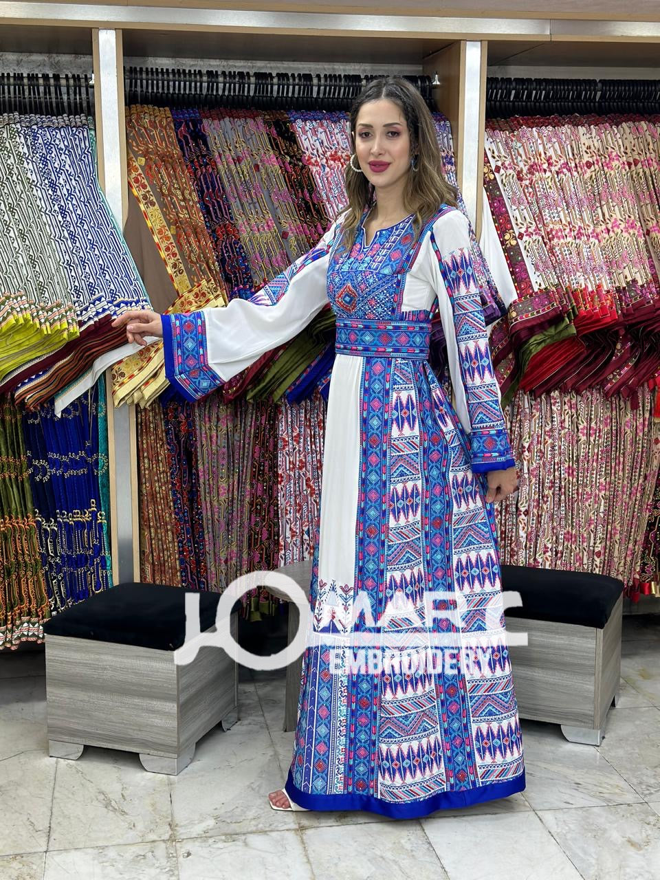 Blue Malacca Embroidery Delicate with Stone Embroidery Thobe
