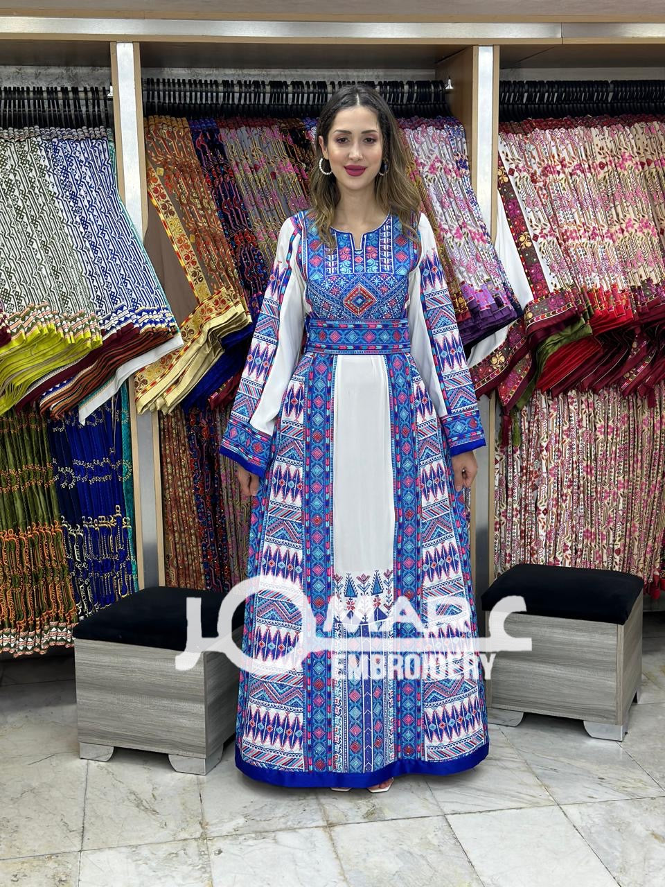 Blue Malacca Embroidery Delicate with Stone Embroidery Thobe