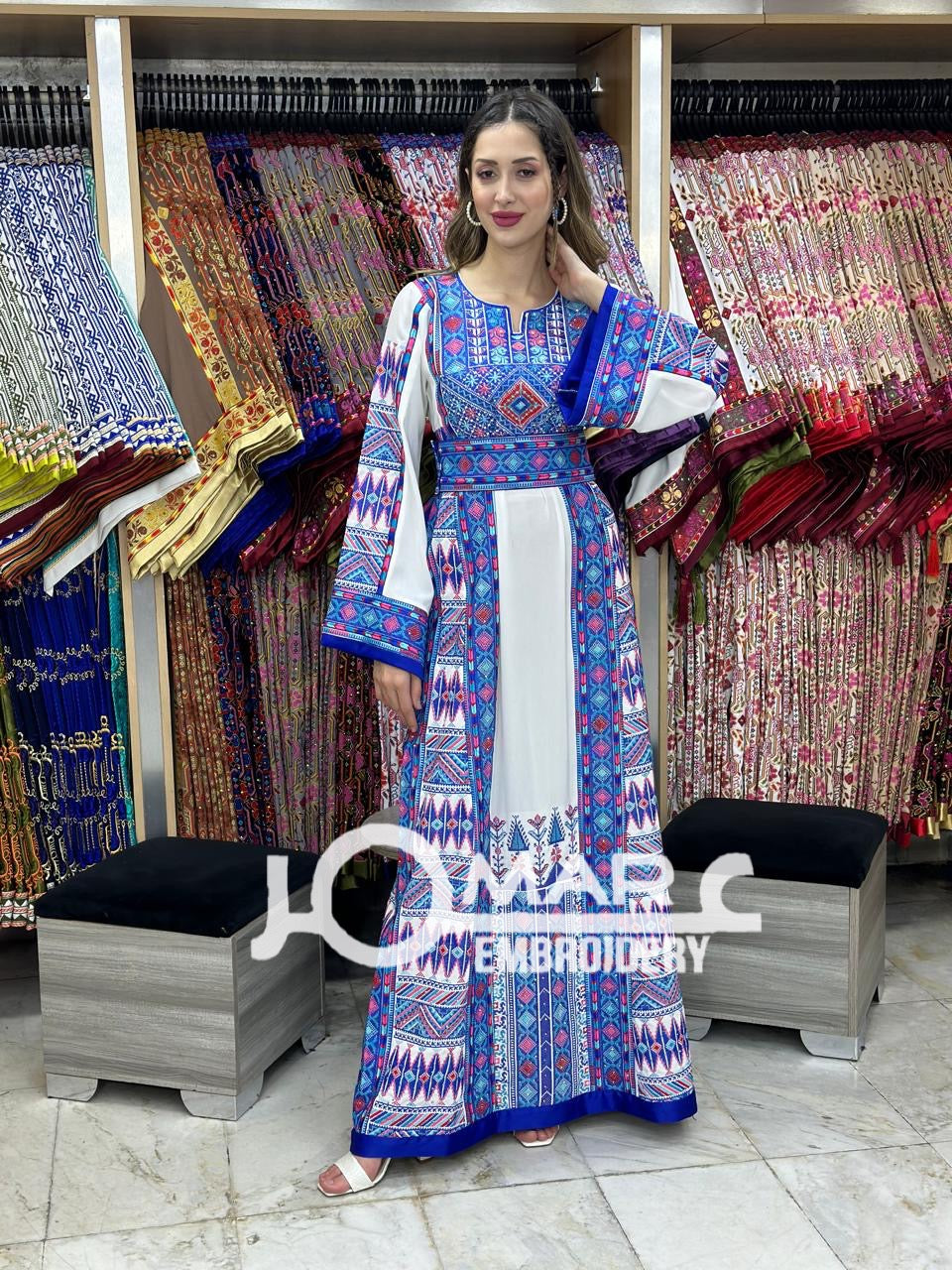 Blue Malacca Embroidery Delicate with Stone Embroidery Thobe