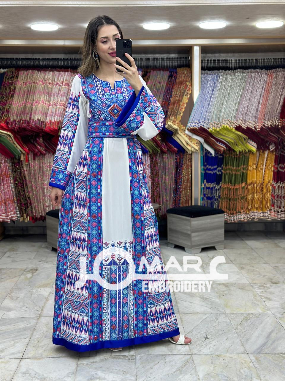 Blue Malacca Embroidery Delicate with Stone Embroidery Thobe