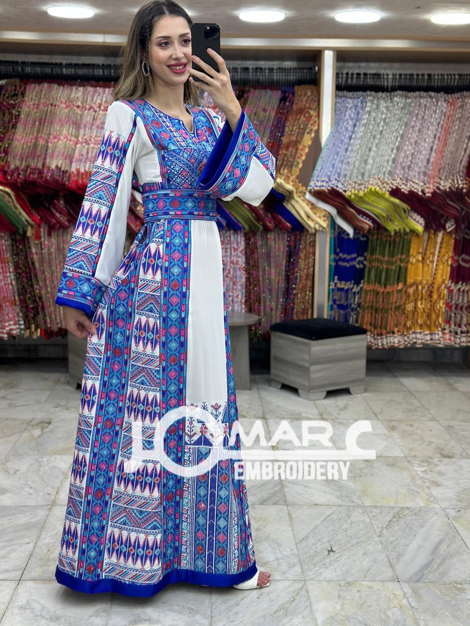 Blue Malacca Embroidery Delicate with Stone Embroidery Thobe