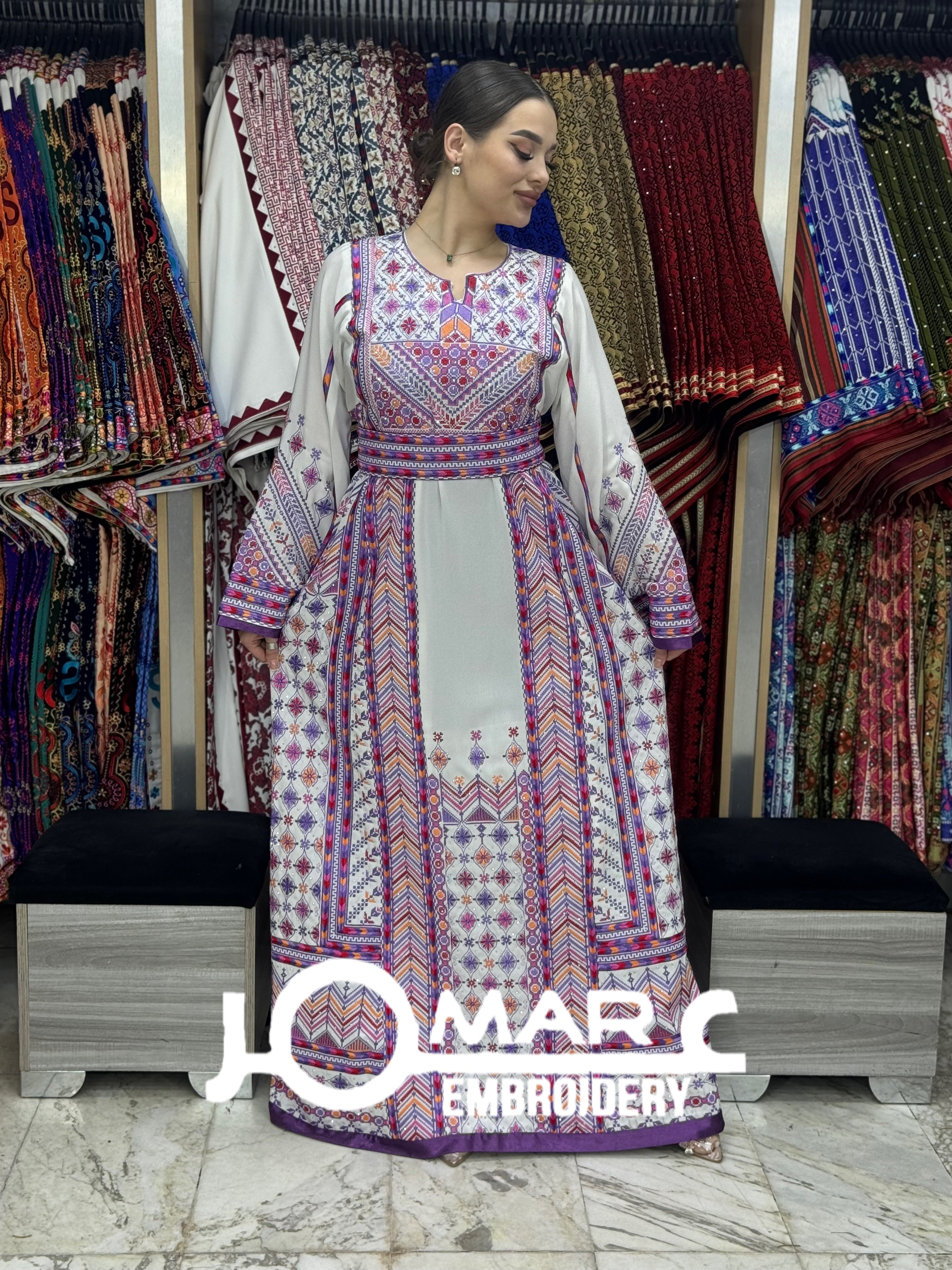White Malacca Embroidery Delicate with Stone Embroidery Thobe