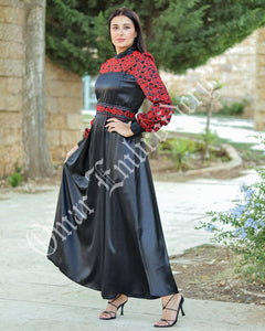 Palestinian Thobe Embroidered Satin Maxi Dress Palestinian Princess Design And Embroidery ثوب فلسطيني مطرز ساتان
