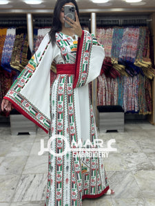 White Palestinian Embroidery Delicate with Stone Embroidery Thobe