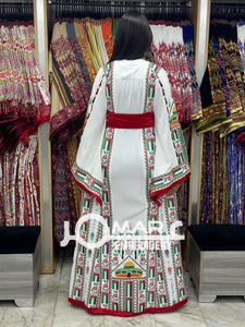 White Palestinian Embroidery Delicate with Stone Embroidery Thobe