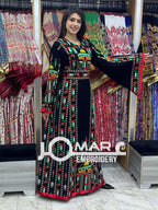 Black Palestinian Embroidery Delicate with Stone Embroidery Thobe
