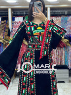 Black Palestinian Embroidery Delicate with Stone Embroidery Thobe
