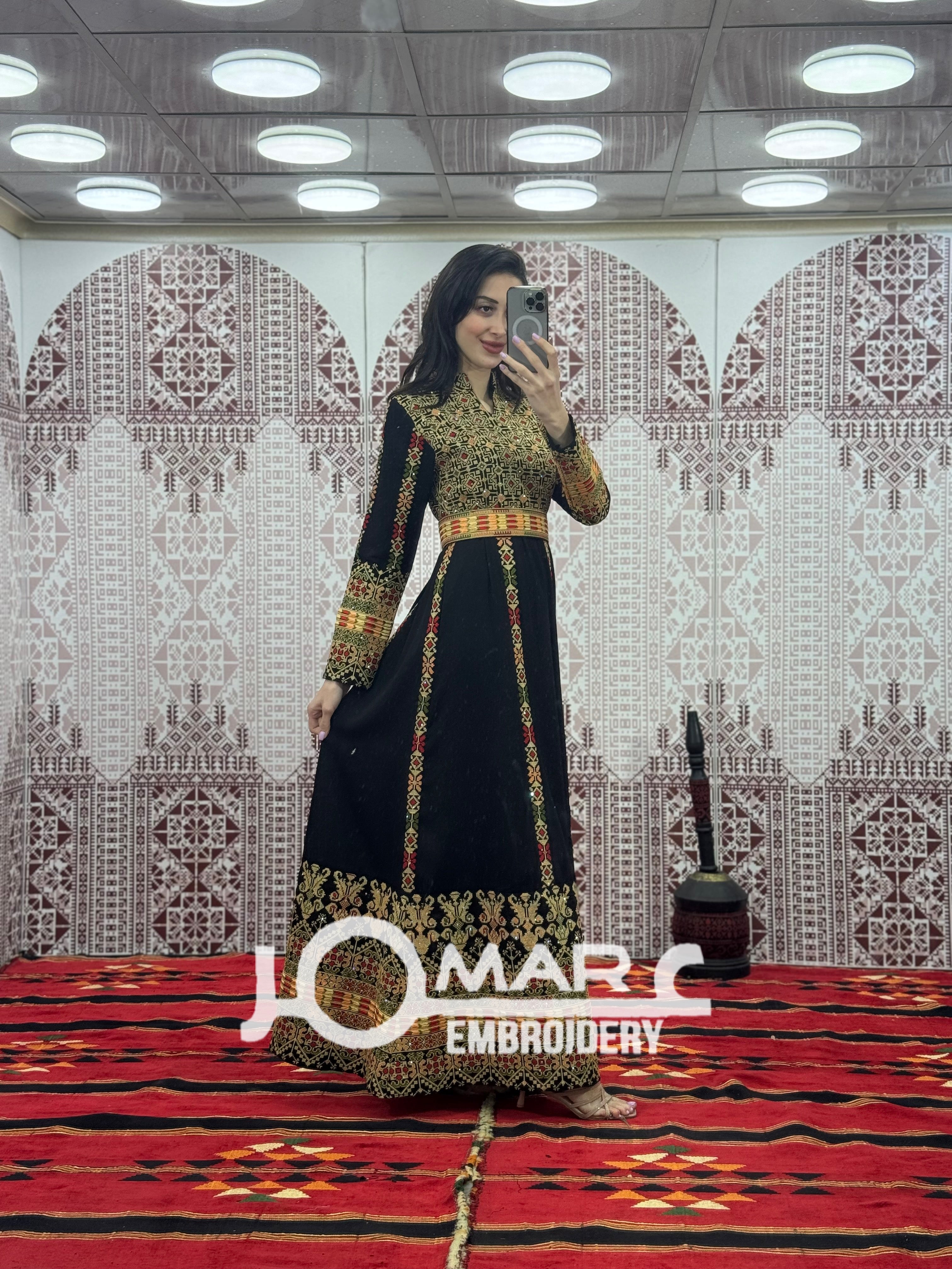 Black Embroidery Delicate with Stone Embroidery Thobe
