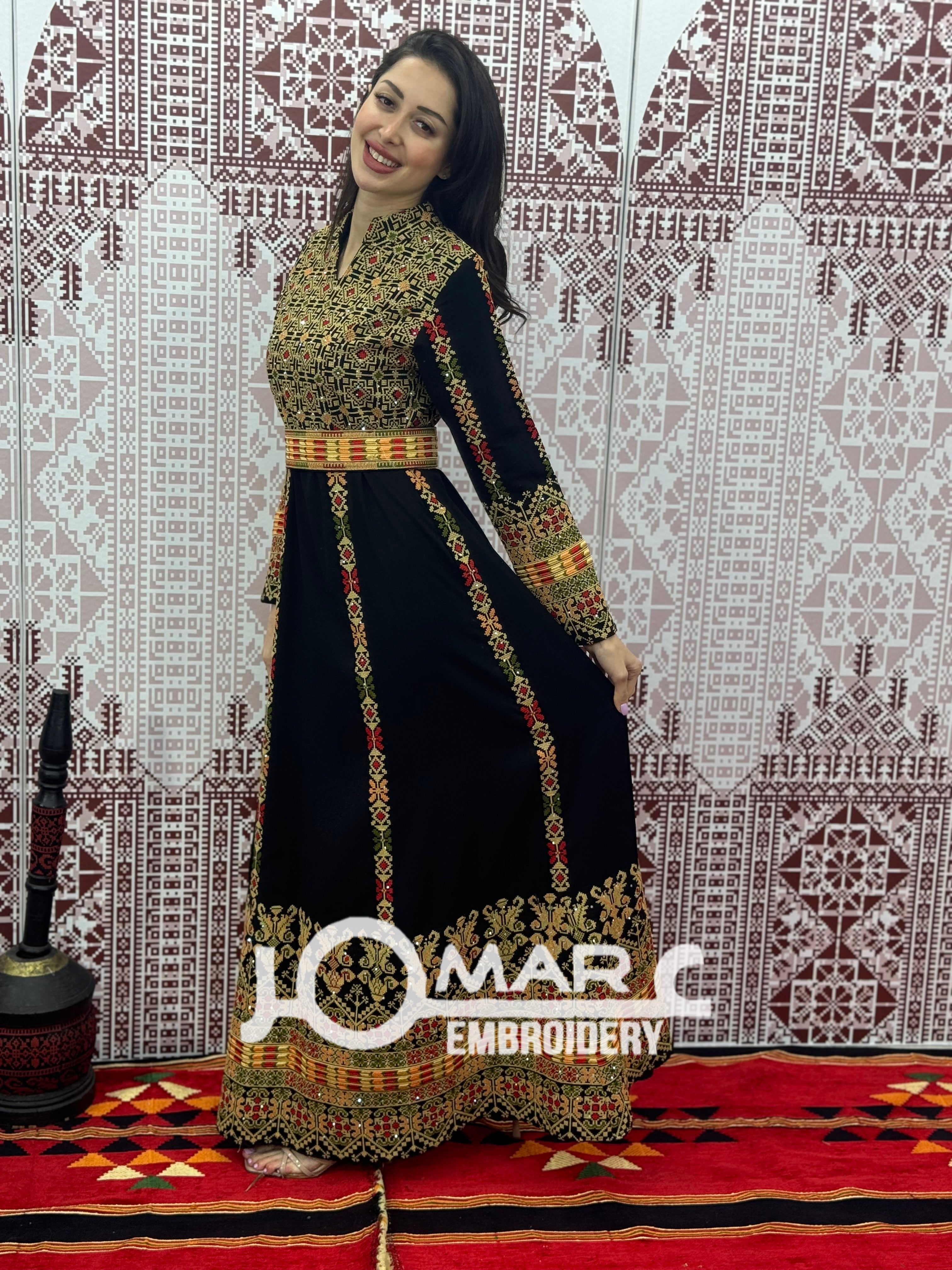 Black Embroidery Delicate with Stone Embroidery Thobe