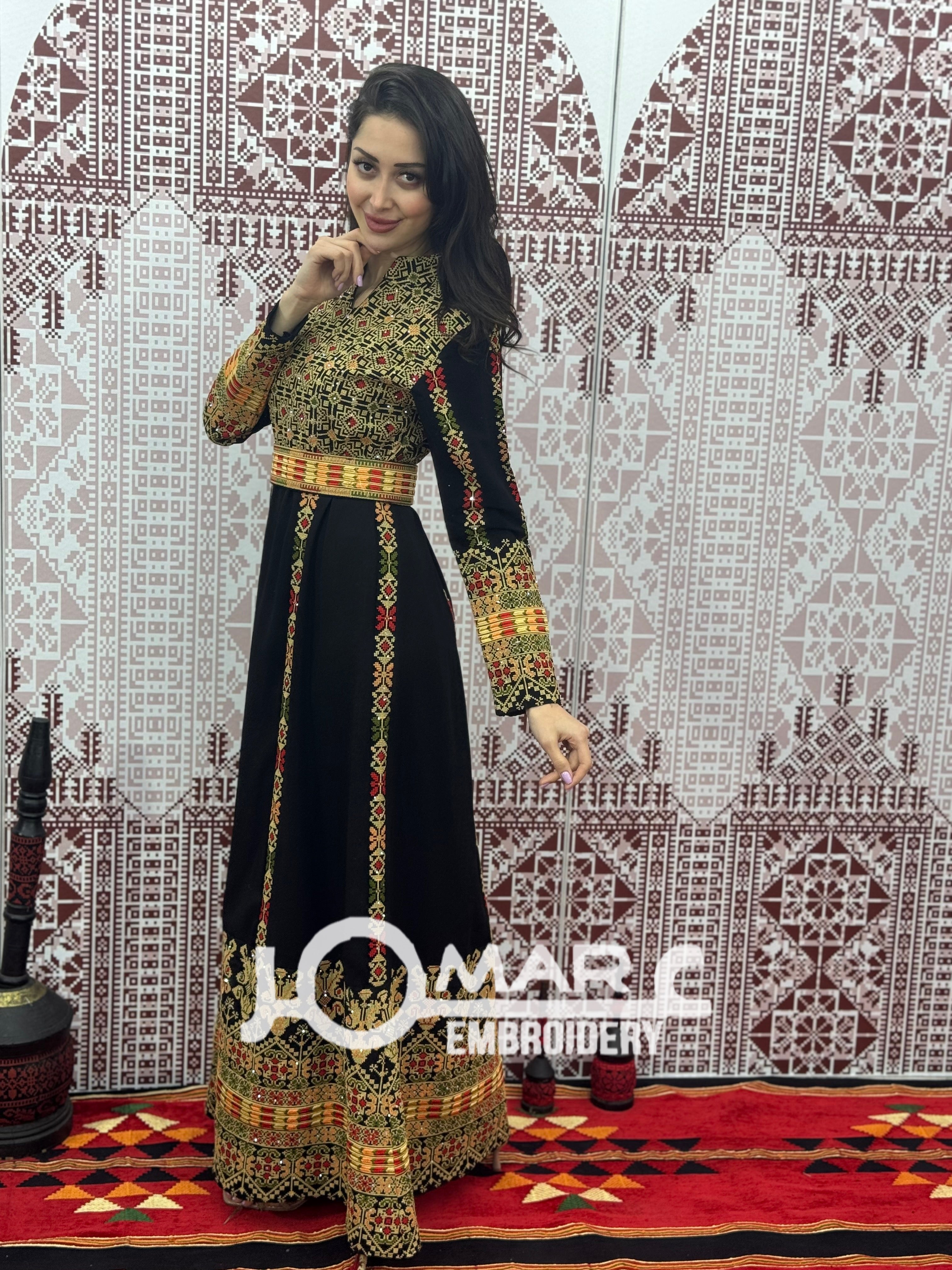 Black Embroidery Delicate with Stone Embroidery Thobe