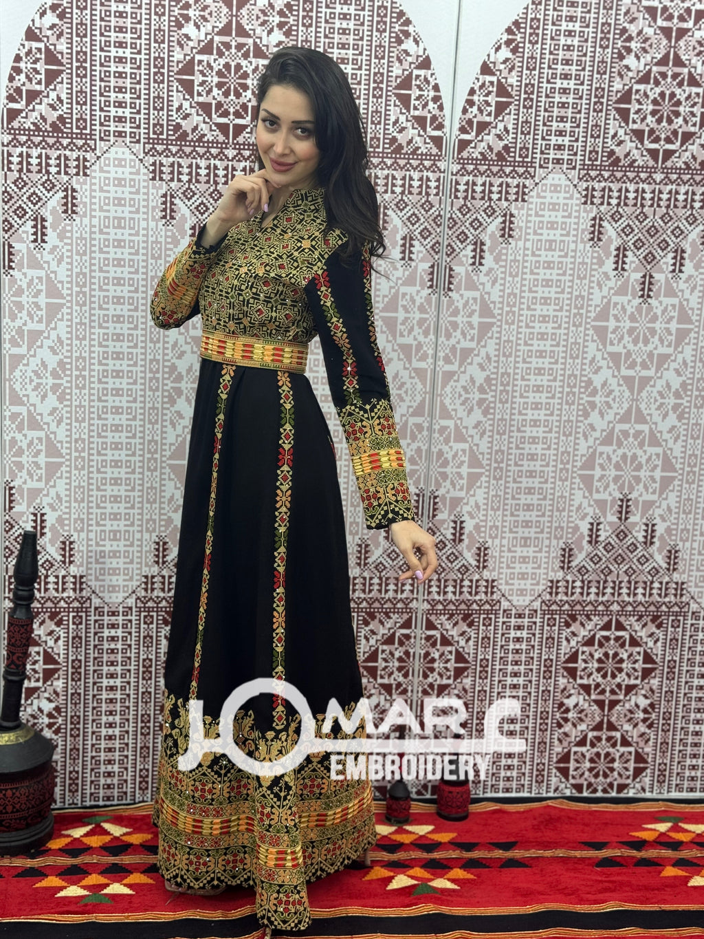 Black Embroidery Delicate with Stone Embroidery Thobe