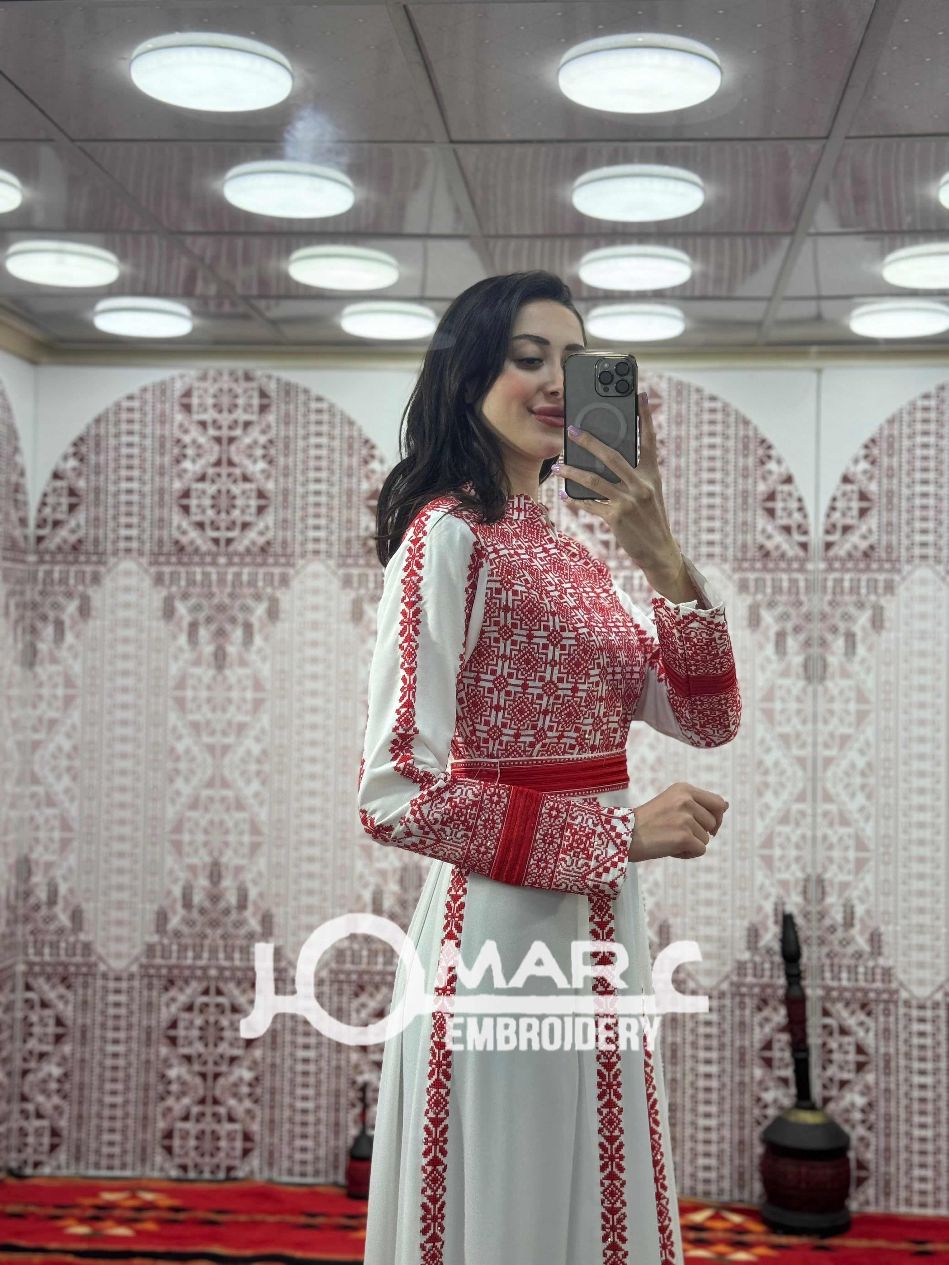 White Embroidery Delicate with Stone Embroidery Thobe