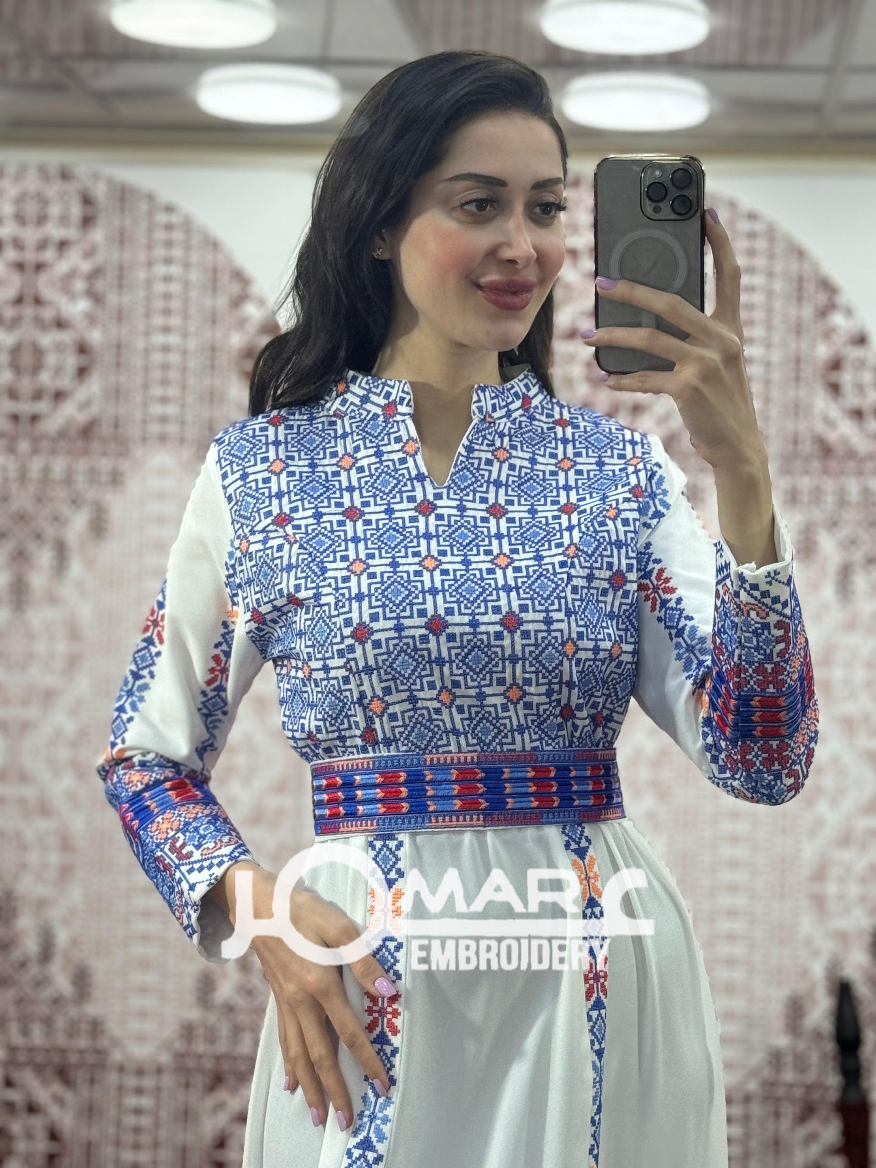 White Embroidery Delicate with Stone Embroidery Thobe