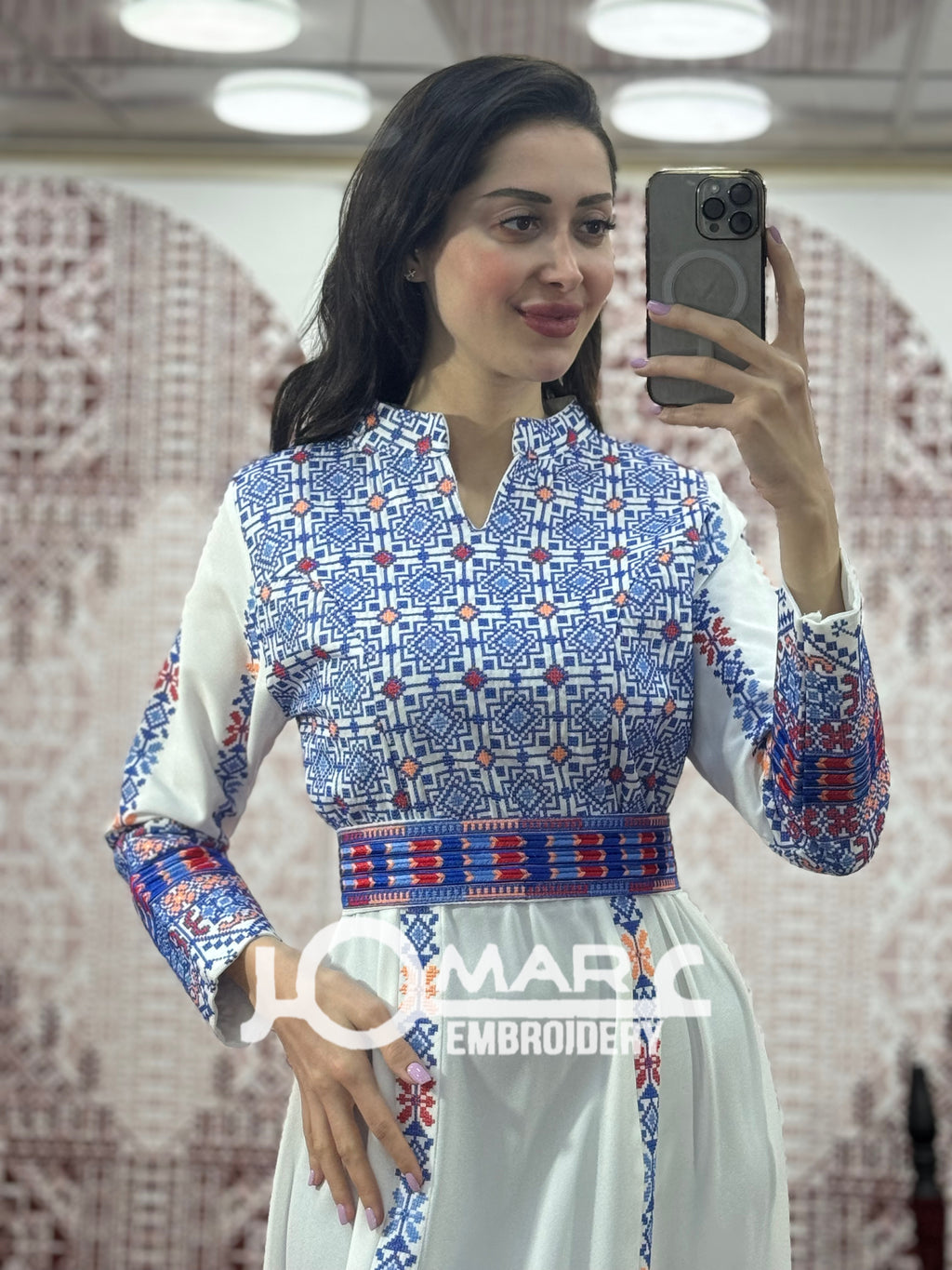 White Embroidery Delicate with Stone Embroidery Thobe