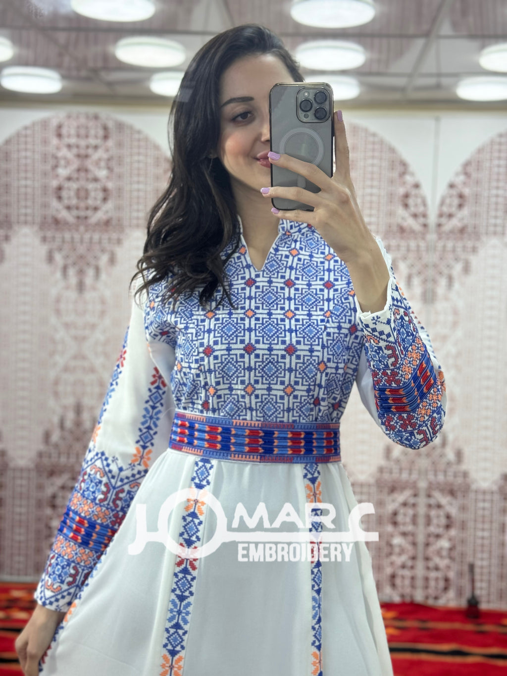 White Embroidery Delicate with Stone Embroidery Thobe