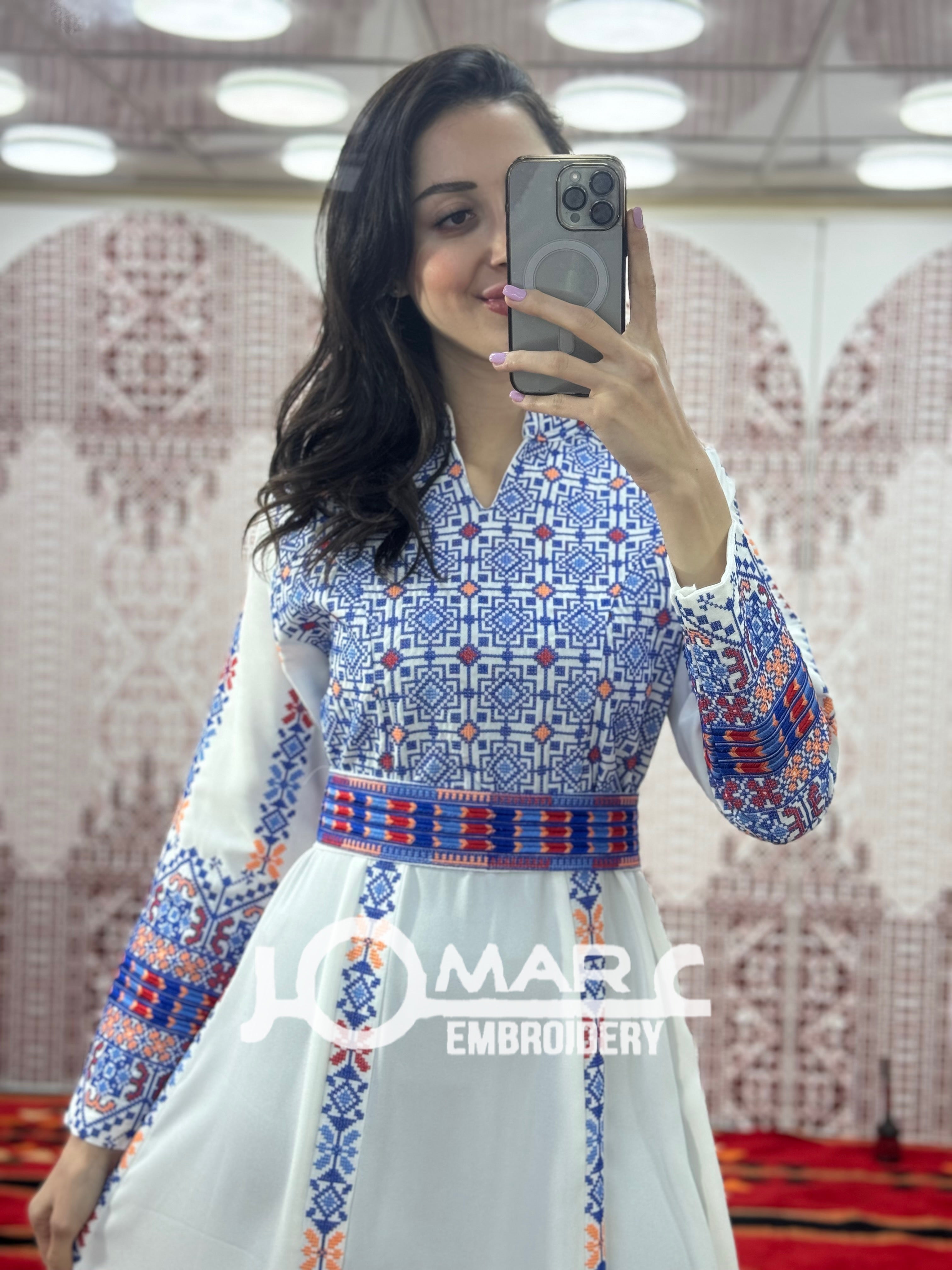White Embroidery Delicate with Stone Embroidery Thobe