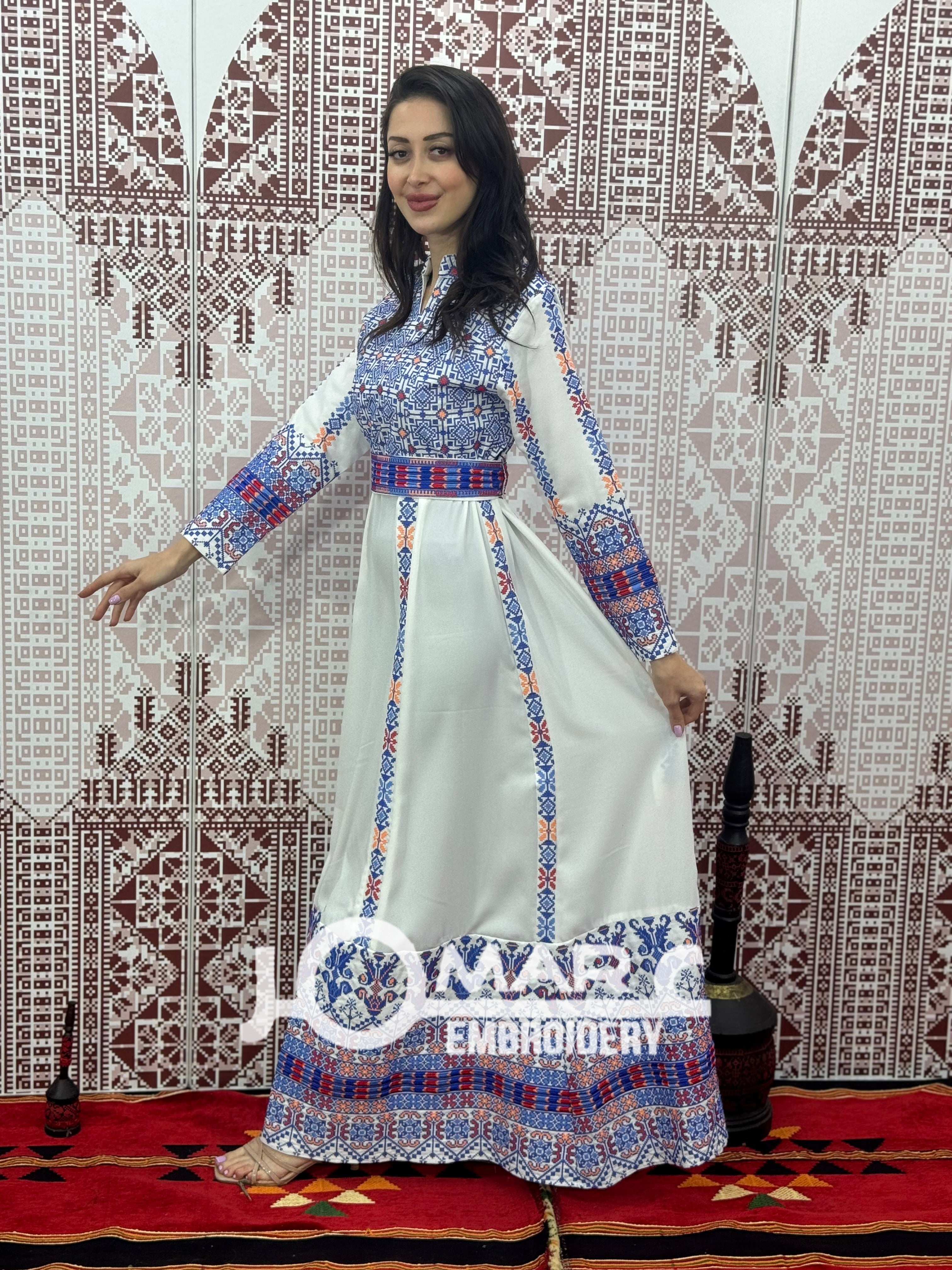 White Embroidery Delicate with Stone Embroidery Thobe