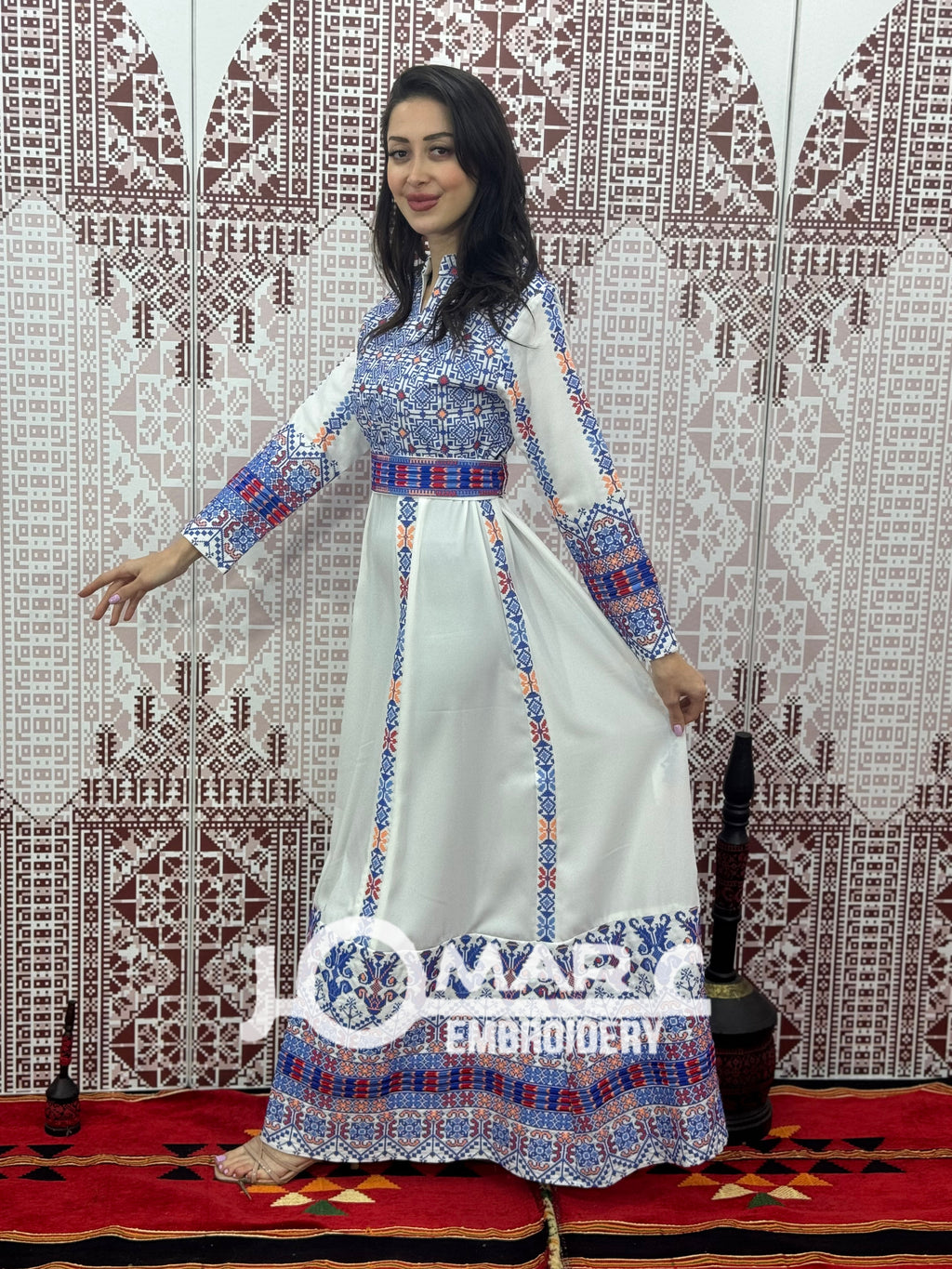 White Embroidery Delicate with Stone Embroidery Thobe