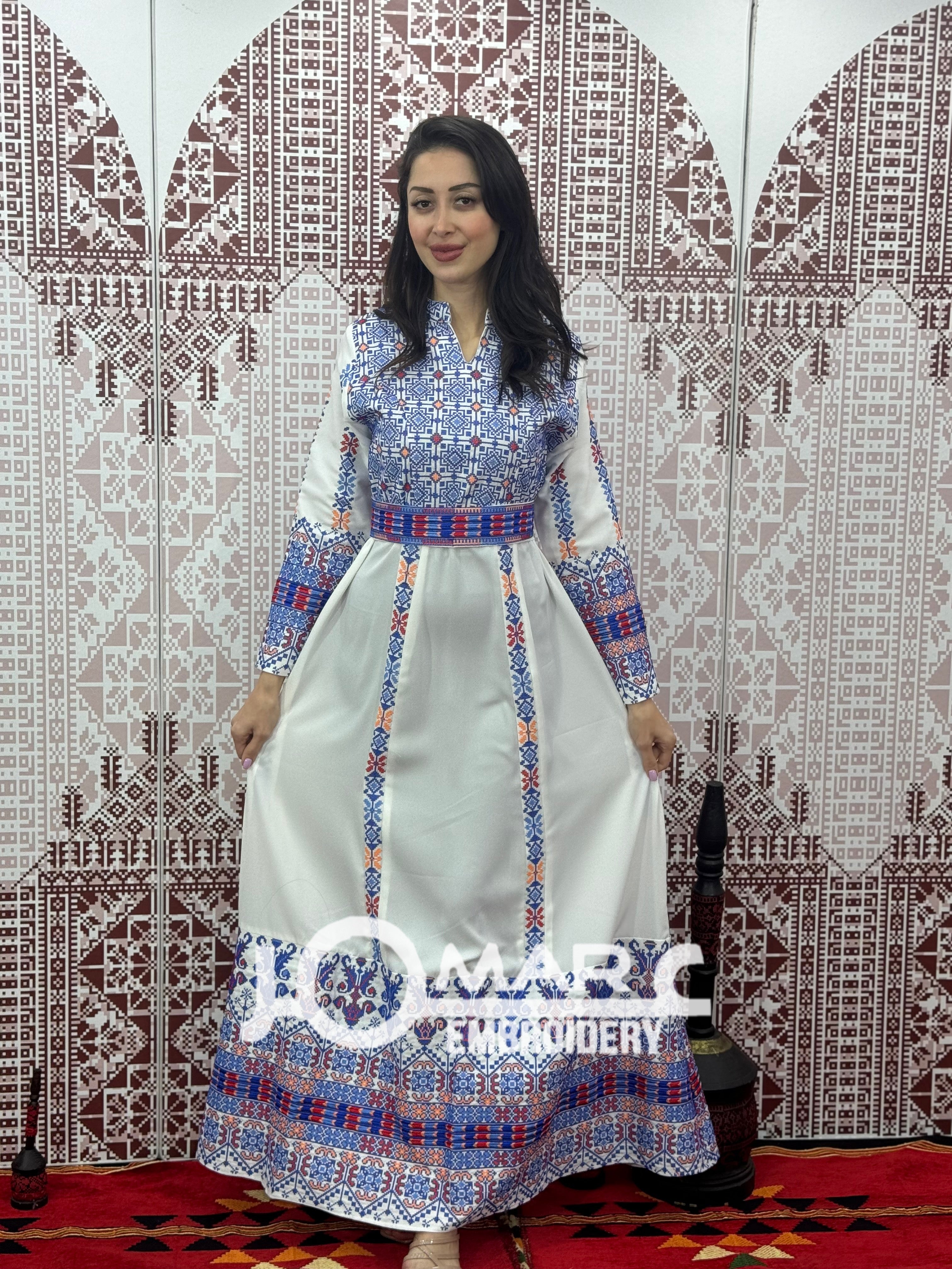 White Embroidery Delicate with Stone Embroidery Thobe