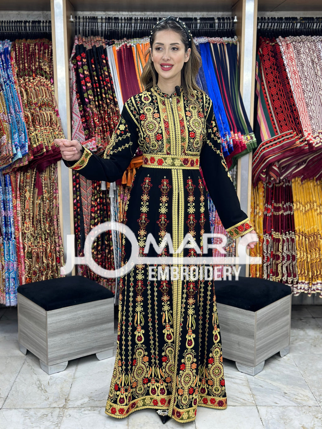 Thobe Embroidered Palestinian Maxi Dress Long Sleeves Kaftan Palestinian Princess Design And Embroidery
