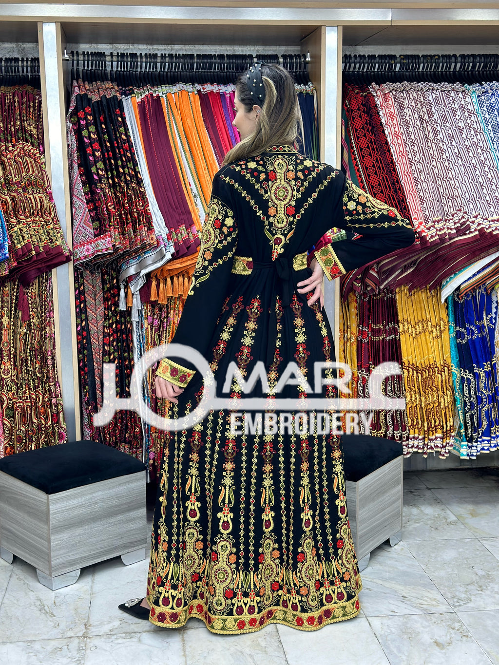 Thobe Embroidered Palestinian Maxi Dress Long Sleeves Kaftan Palestinian Princess Design And Embroidery