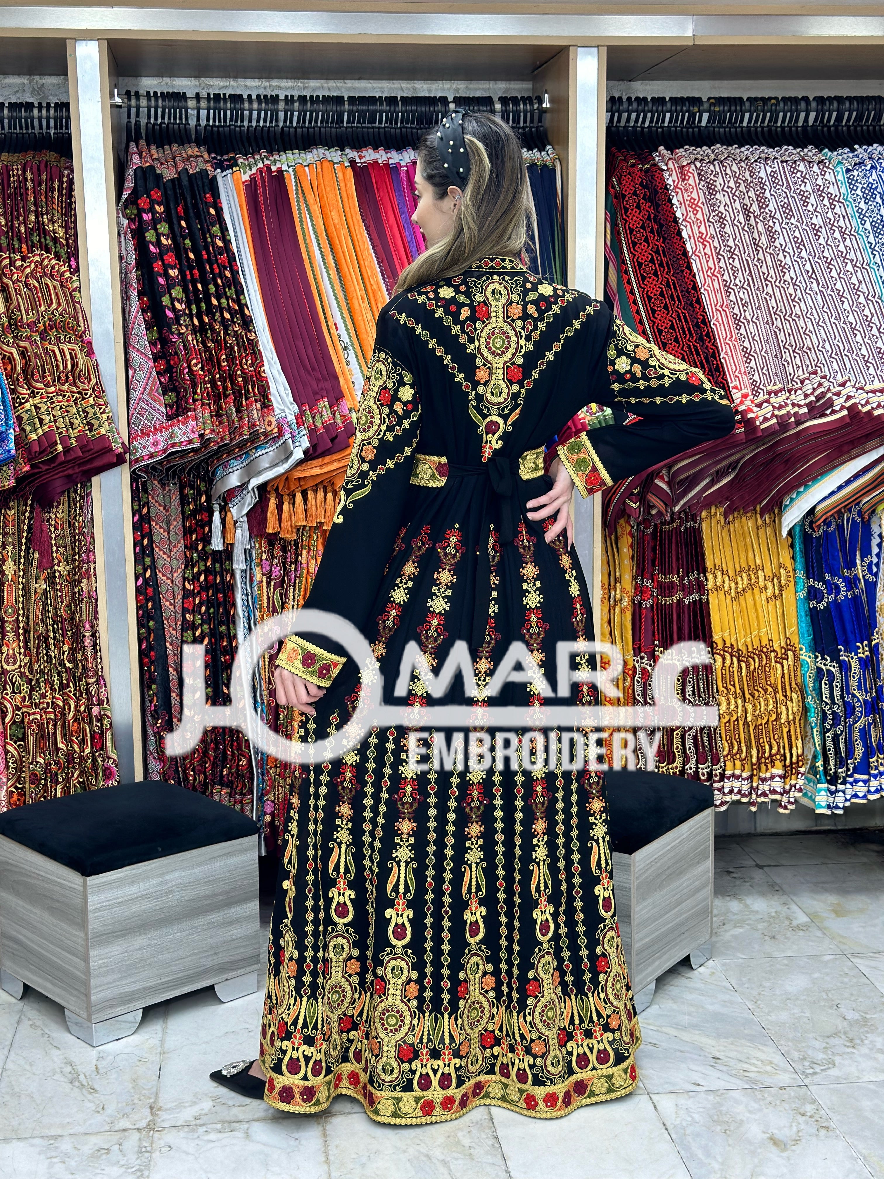 Thobe Embroidered Palestinian Maxi Dress Long Sleeves Kaftan Palestinian Princess Design And Embroidery