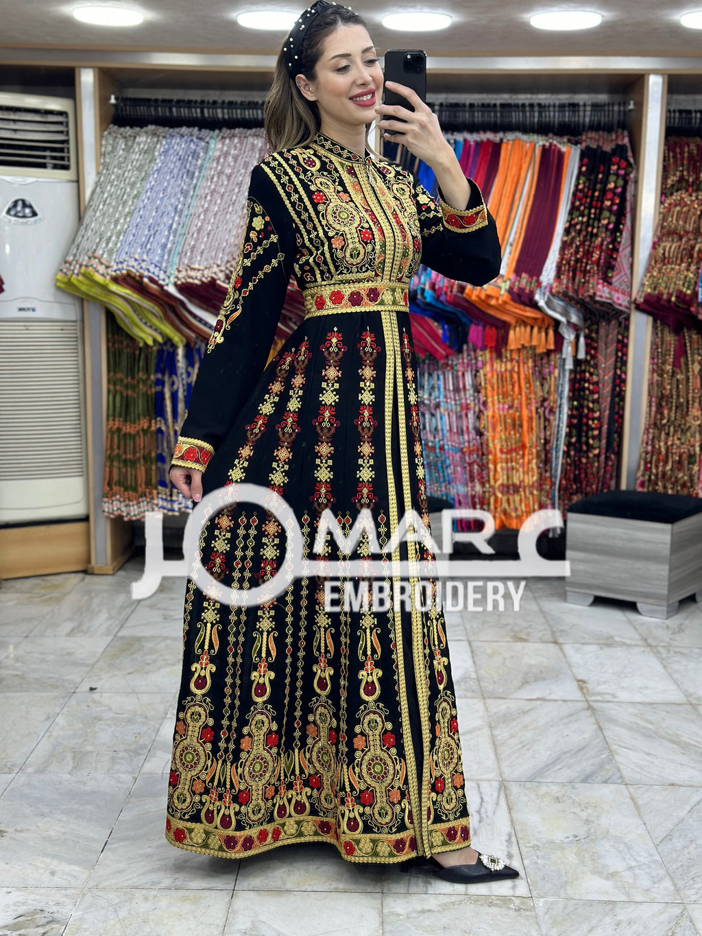 Thobe Embroidered Palestinian Maxi Dress Long Sleeves Kaftan Palestinian Princess Design And Embroidery