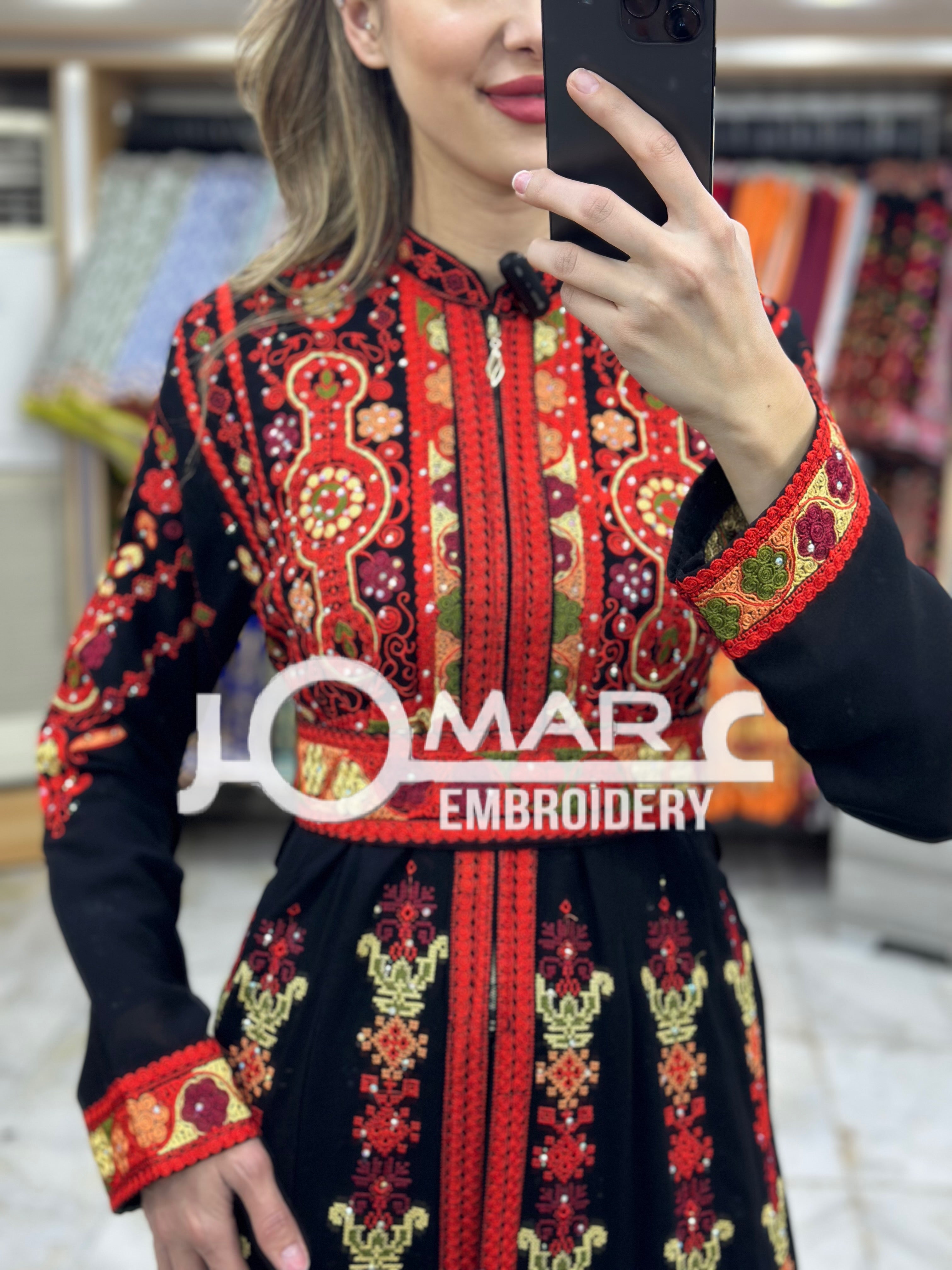 Thobe Embroidered Palestinian Maxi Dress Long Sleeves Kaftan Palestinian Princess Design And Embroidery
