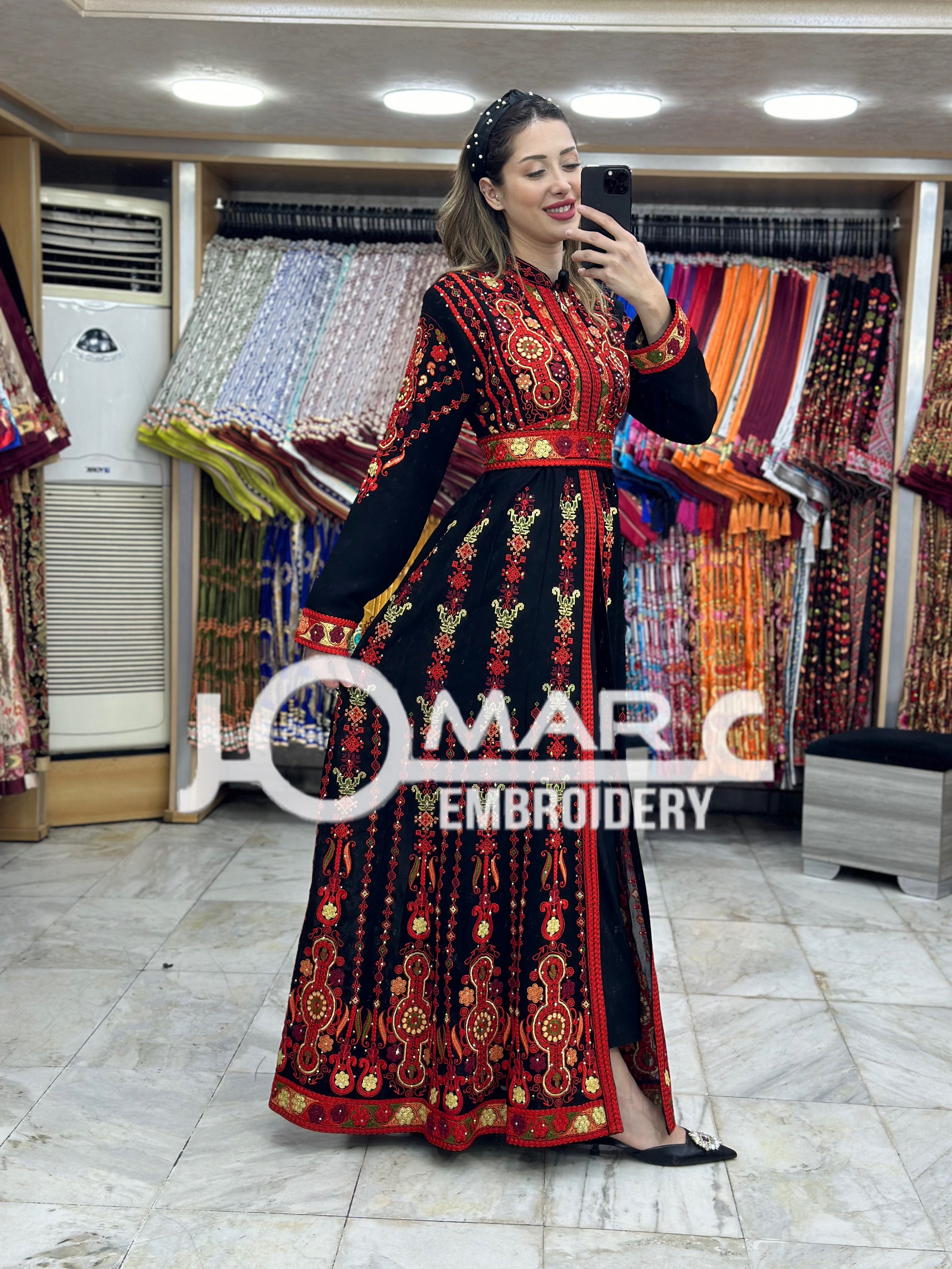 Thobe Embroidered Palestinian Maxi Dress Long Sleeves Kaftan Palestinian Princess Design And Embroidery