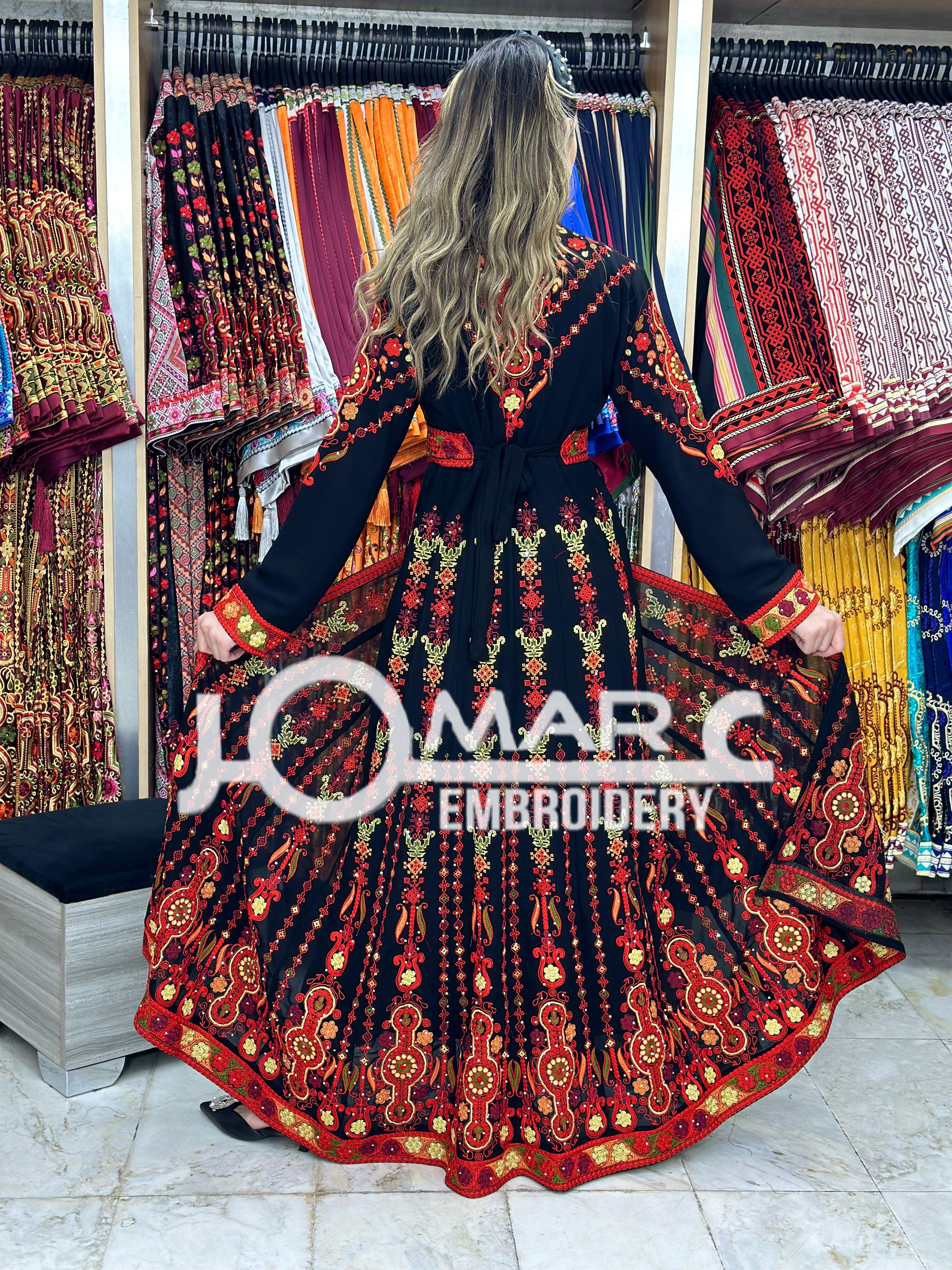 Thobe Embroidered Palestinian Maxi Dress Long Sleeves Kaftan Palestinian Princess Design And Embroidery