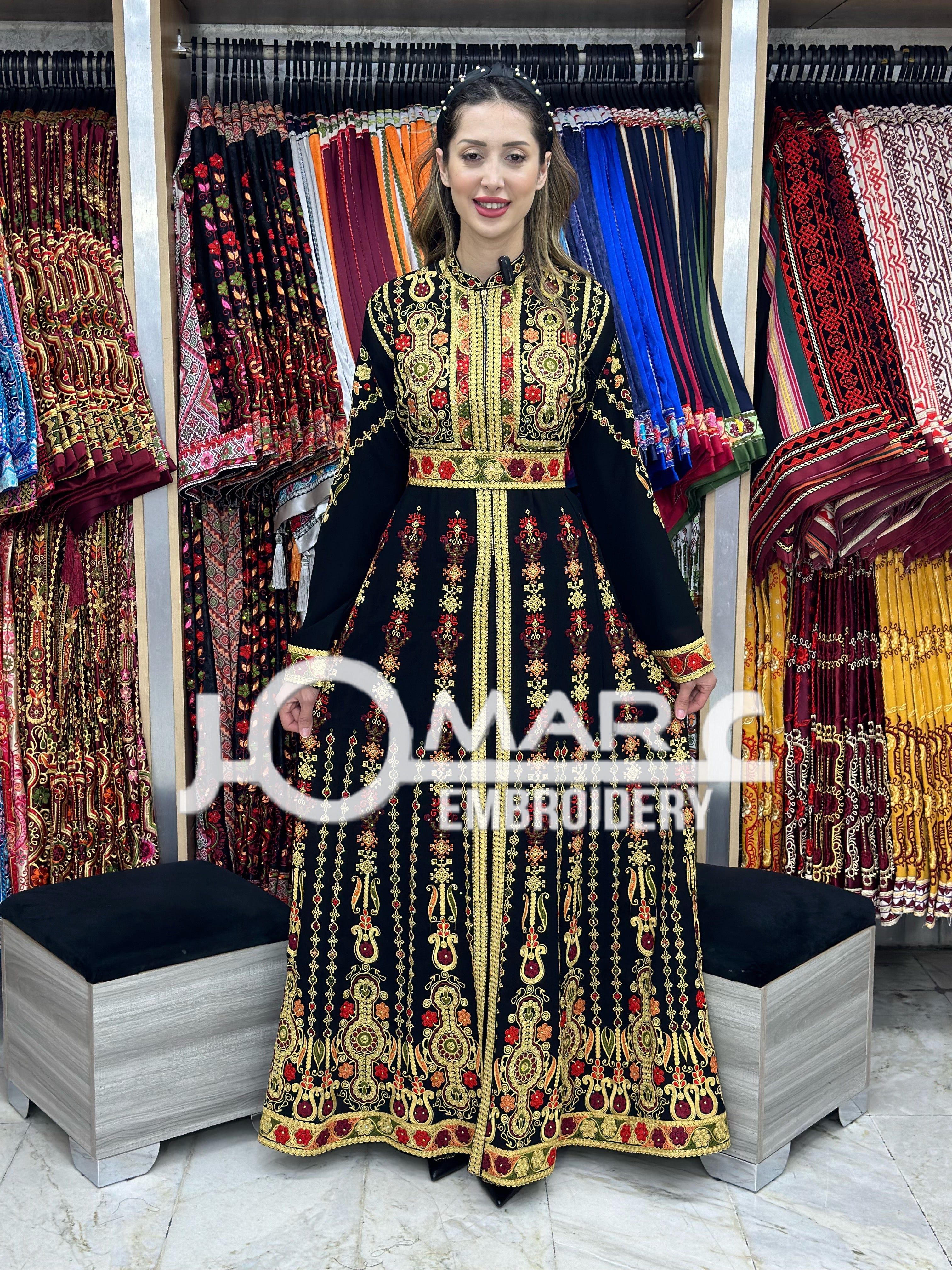 Thobe Embroidered Palestinian Maxi Dress Long Sleeves Kaftan Palestinian Princess Design And Embroidery