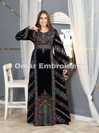 Simple Unique Navy Silk Velvet Embroidery Thobe