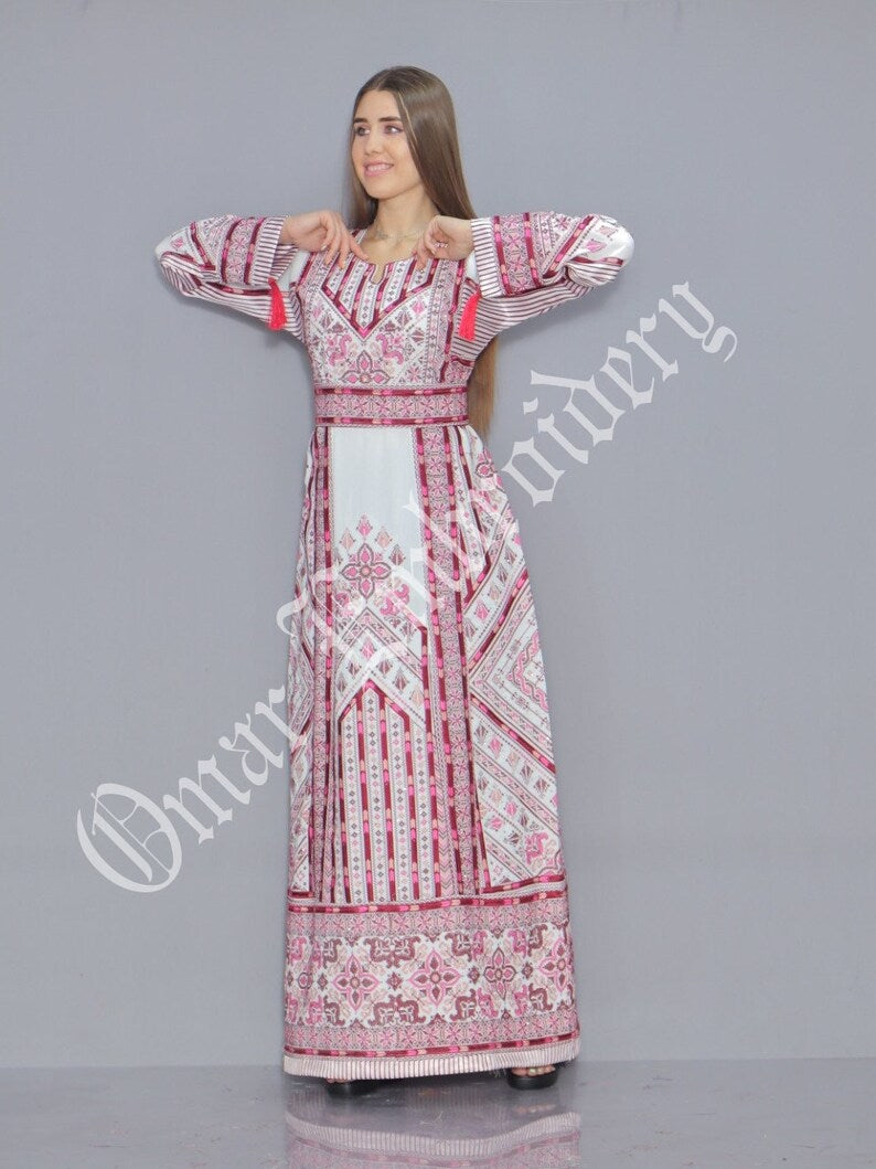 Thobe Embroidered Palestinian Maxi Dress Long Sleeves Palestinian Princess Style